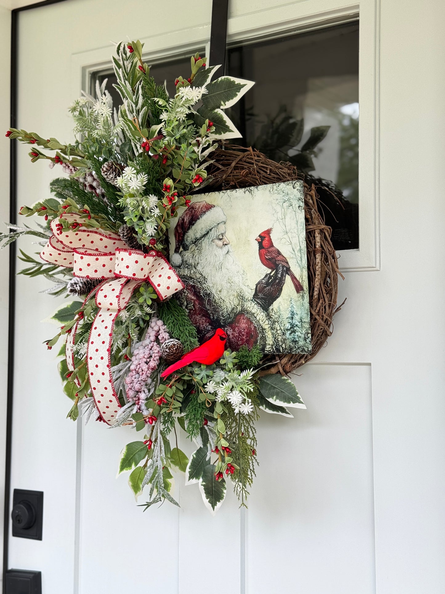 Vintage Inspired Santa and Cardinal Wreath