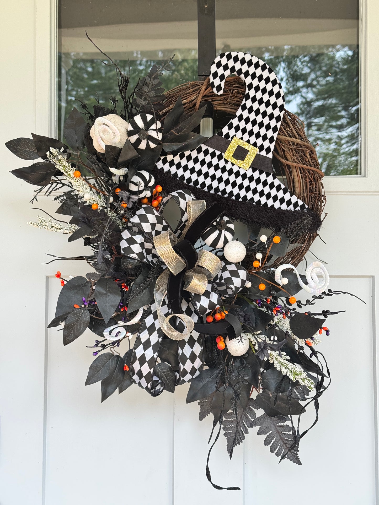 Black & White Harlequin Witch Wreath