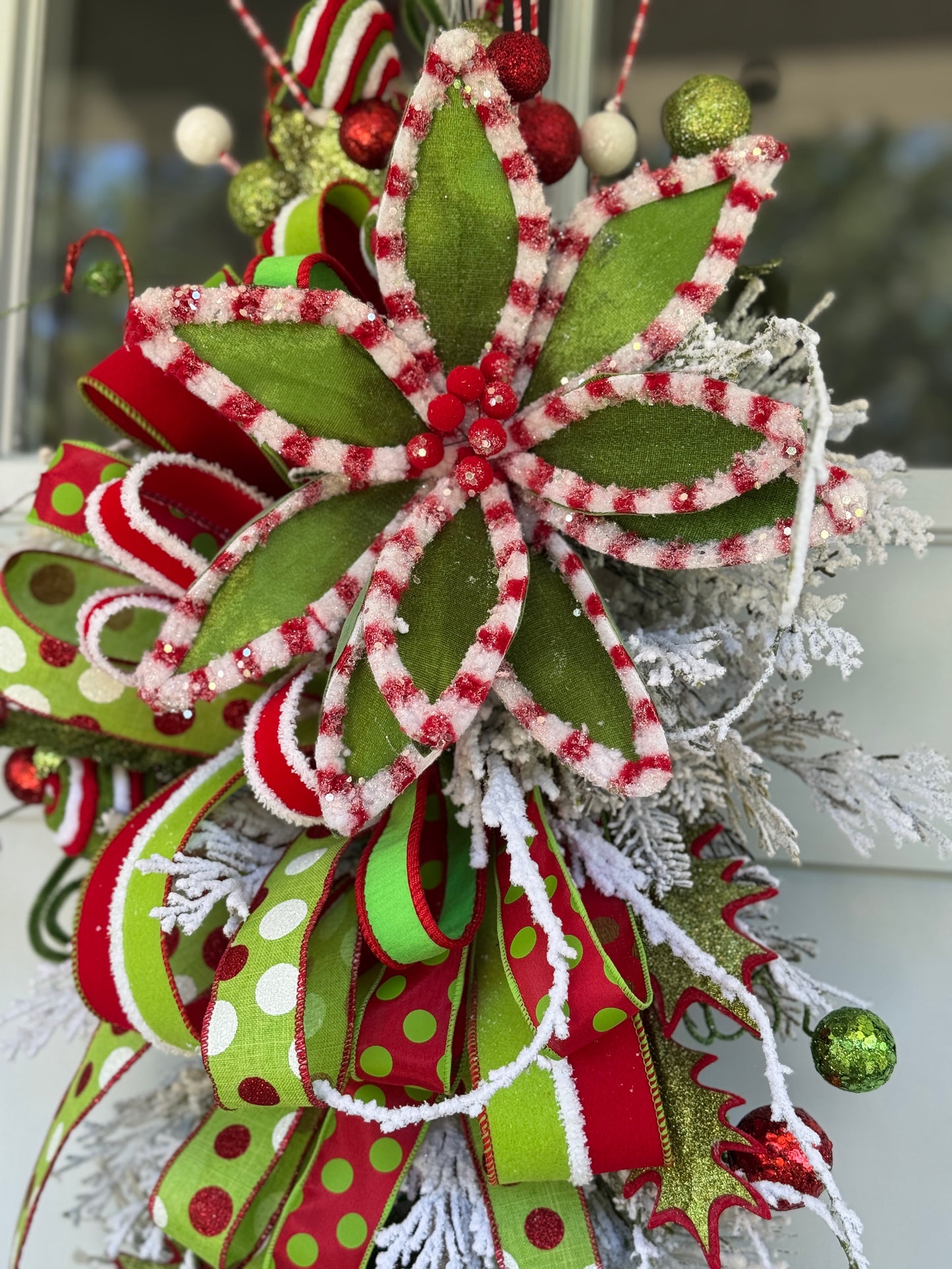 Vibrant Red and Green Winter/Holiday Door Swag