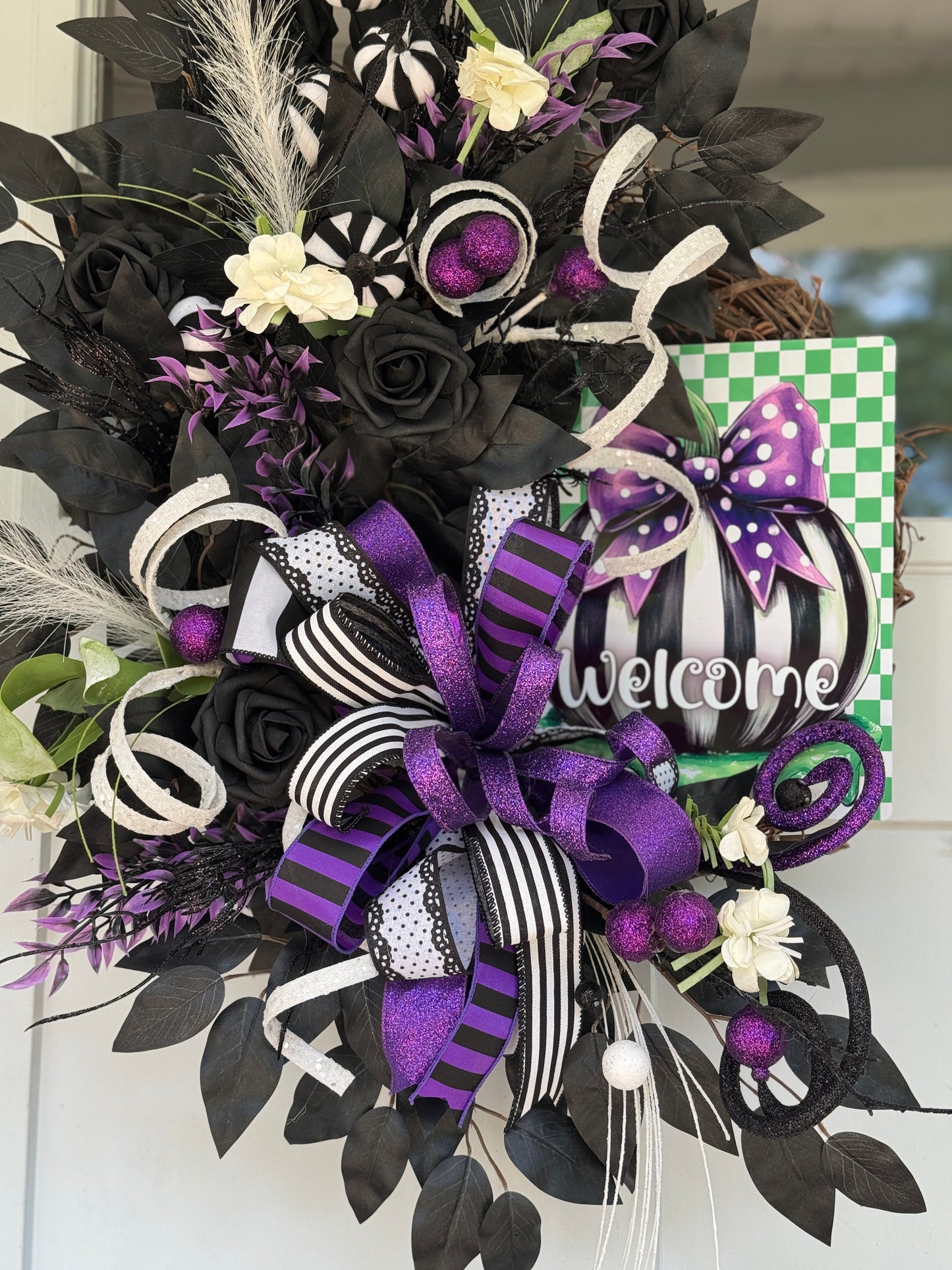 Black and White Pumpkin Halloween Wreath