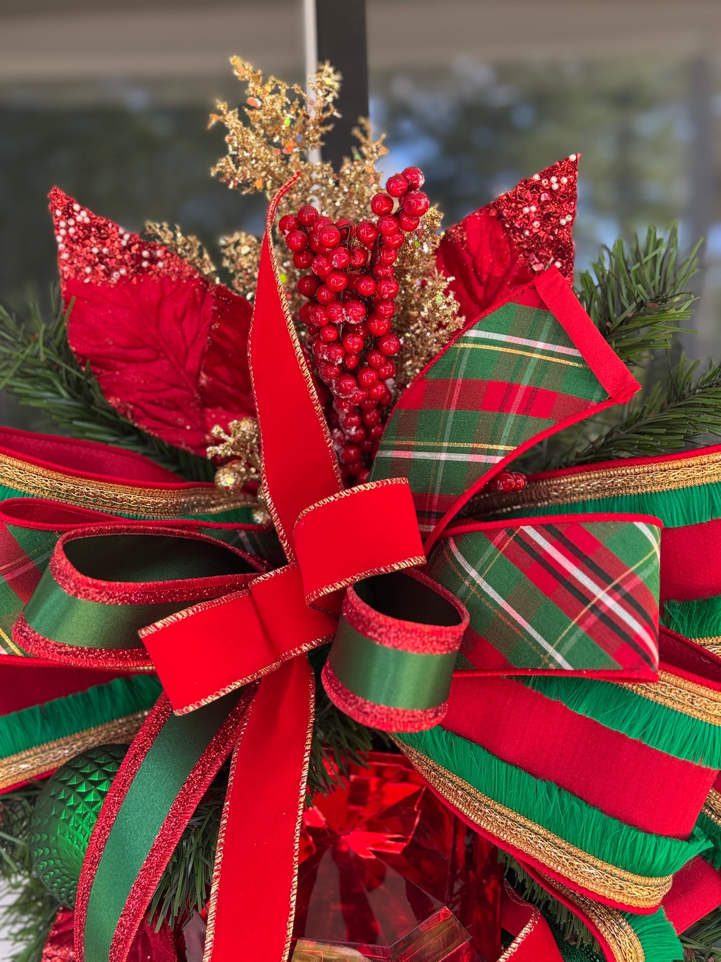Festive Red and Green Jewel Winter/Holiday Door Swag