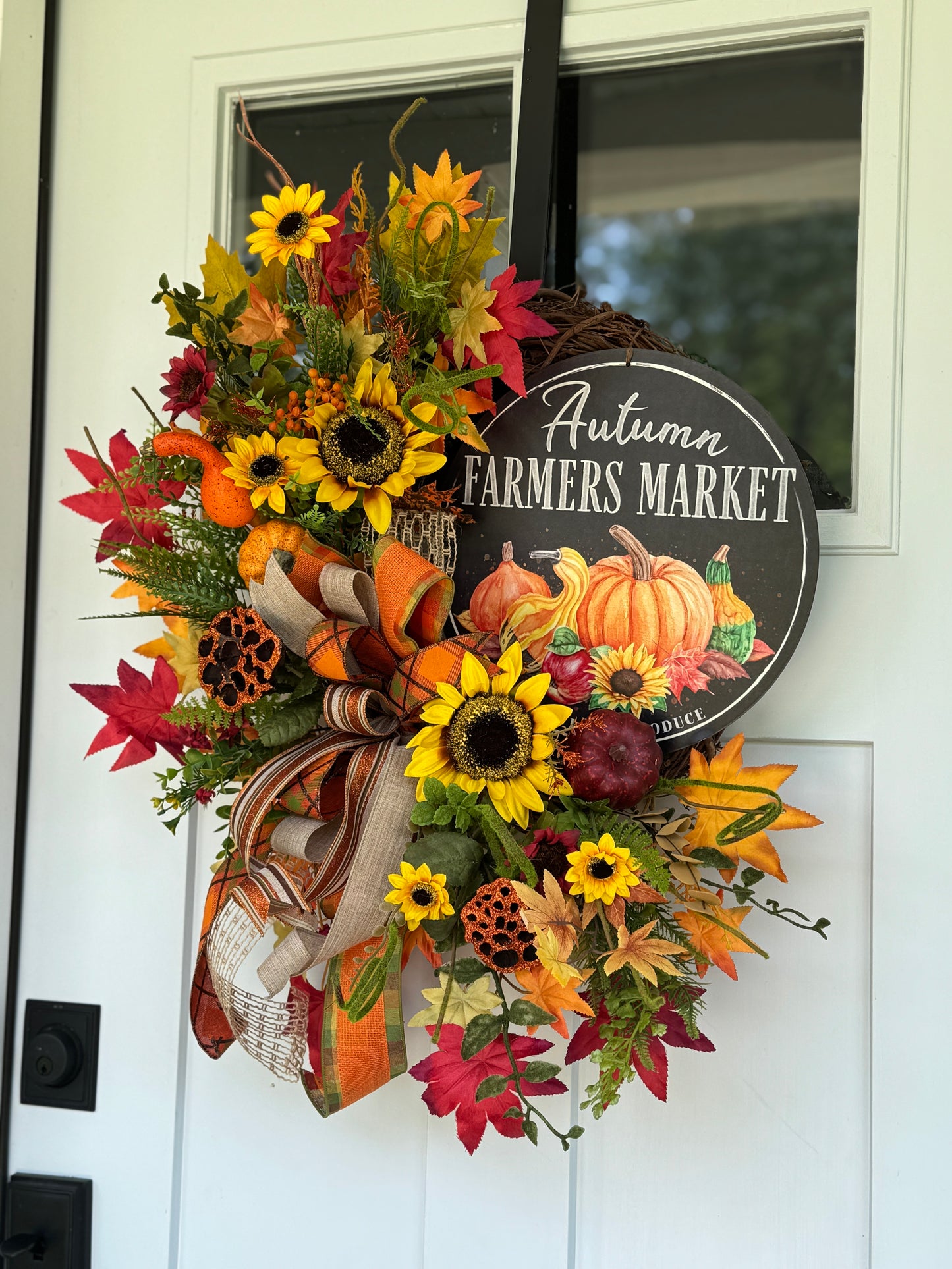 Autumn Harvest Wreath with Sunflowers and Pumpkins