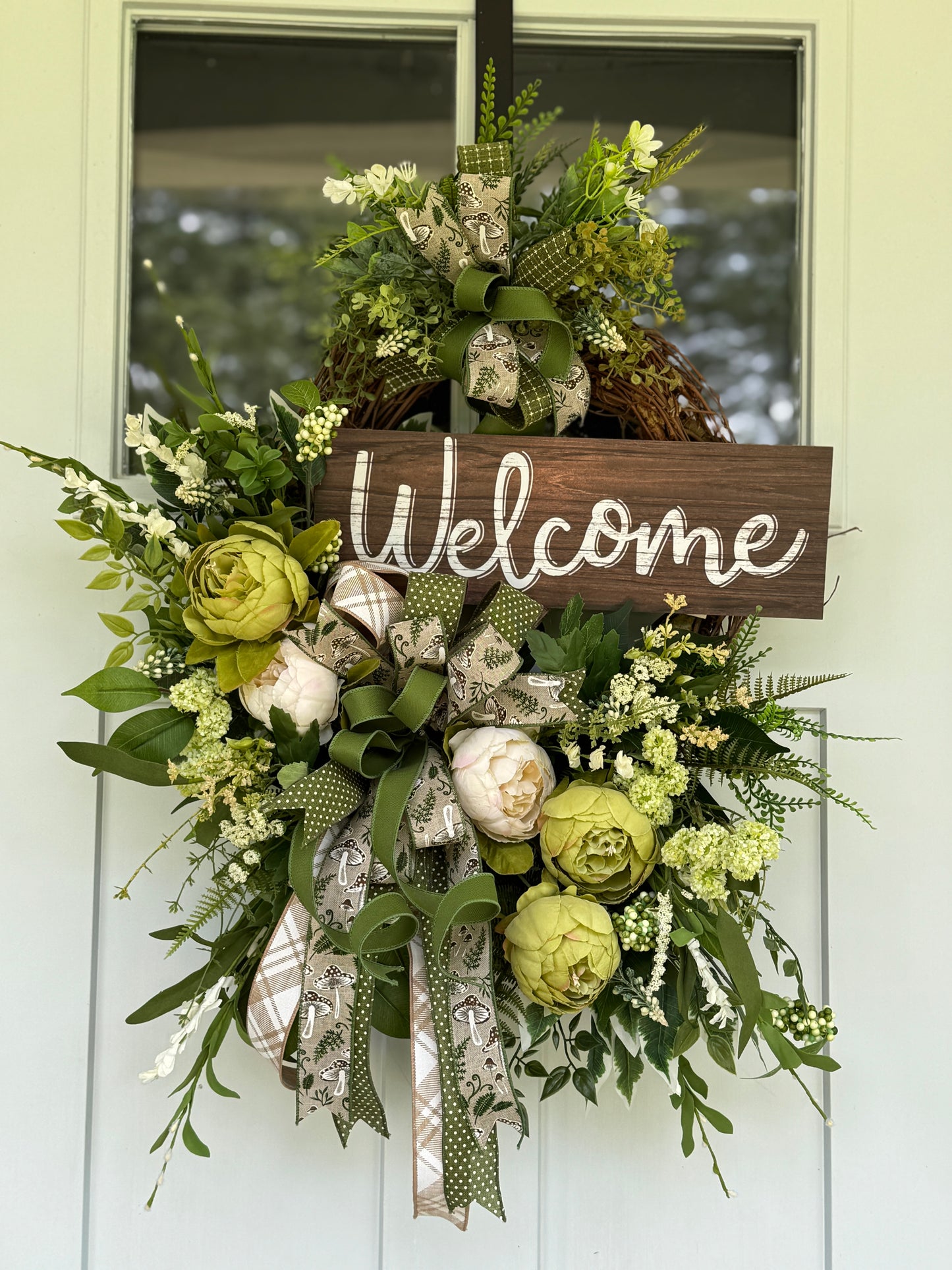 Cream and Green Peony Welcome Wreath