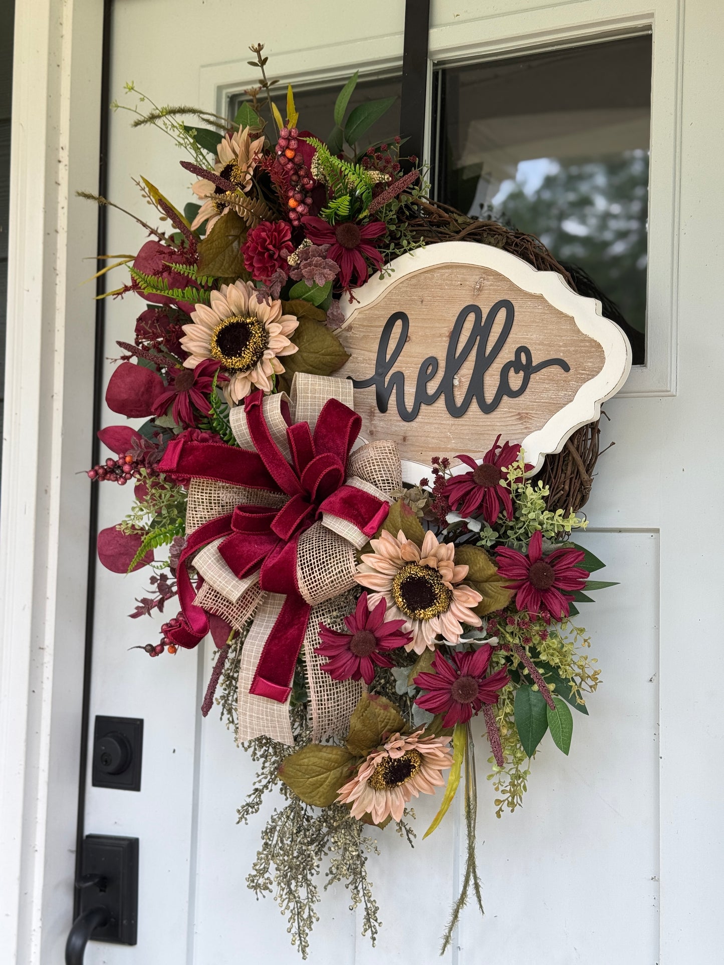 Festive Burgundy and Taupe Floral Wreath