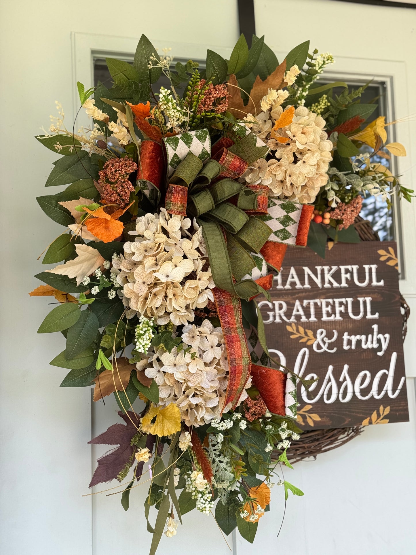 Thankful Grateful & Blessed Floral Wreath