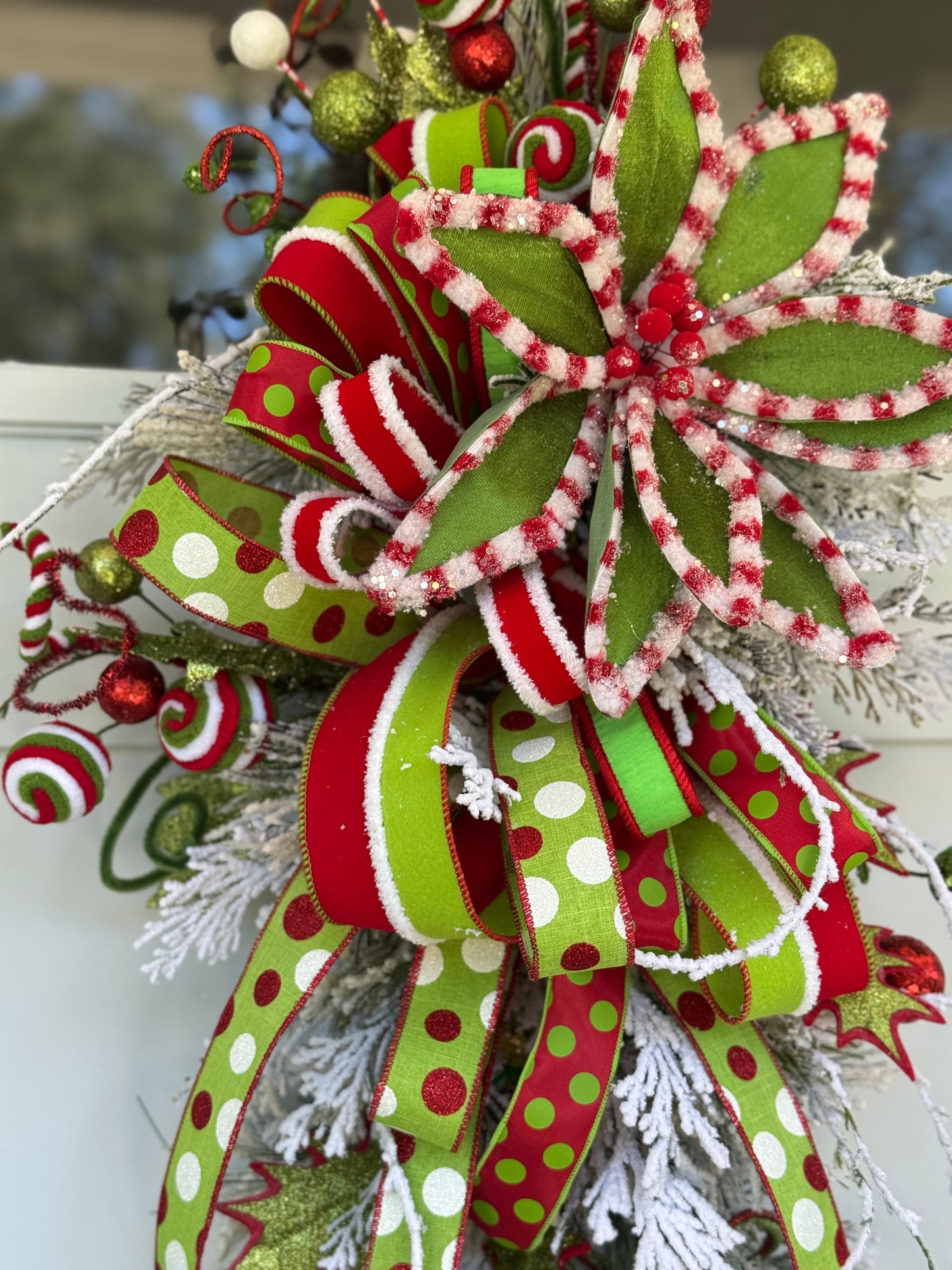 Vibrant Red and Green Winter/Holiday Door Swag