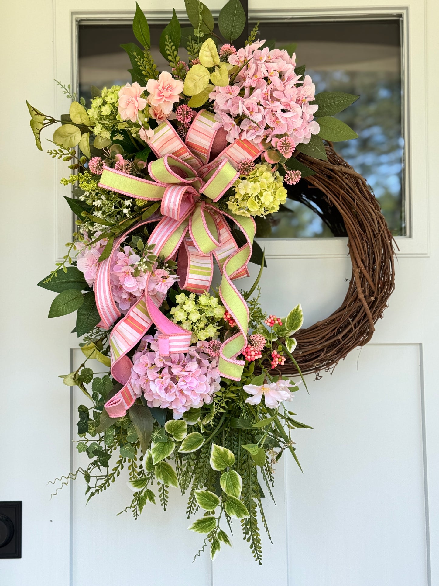 Pink Hydrangea Cottage Charm Grapevine Wreath