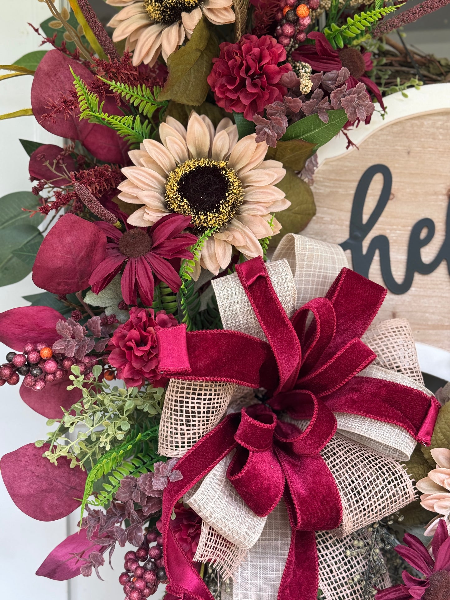 Festive Burgundy and Taupe Floral Wreath