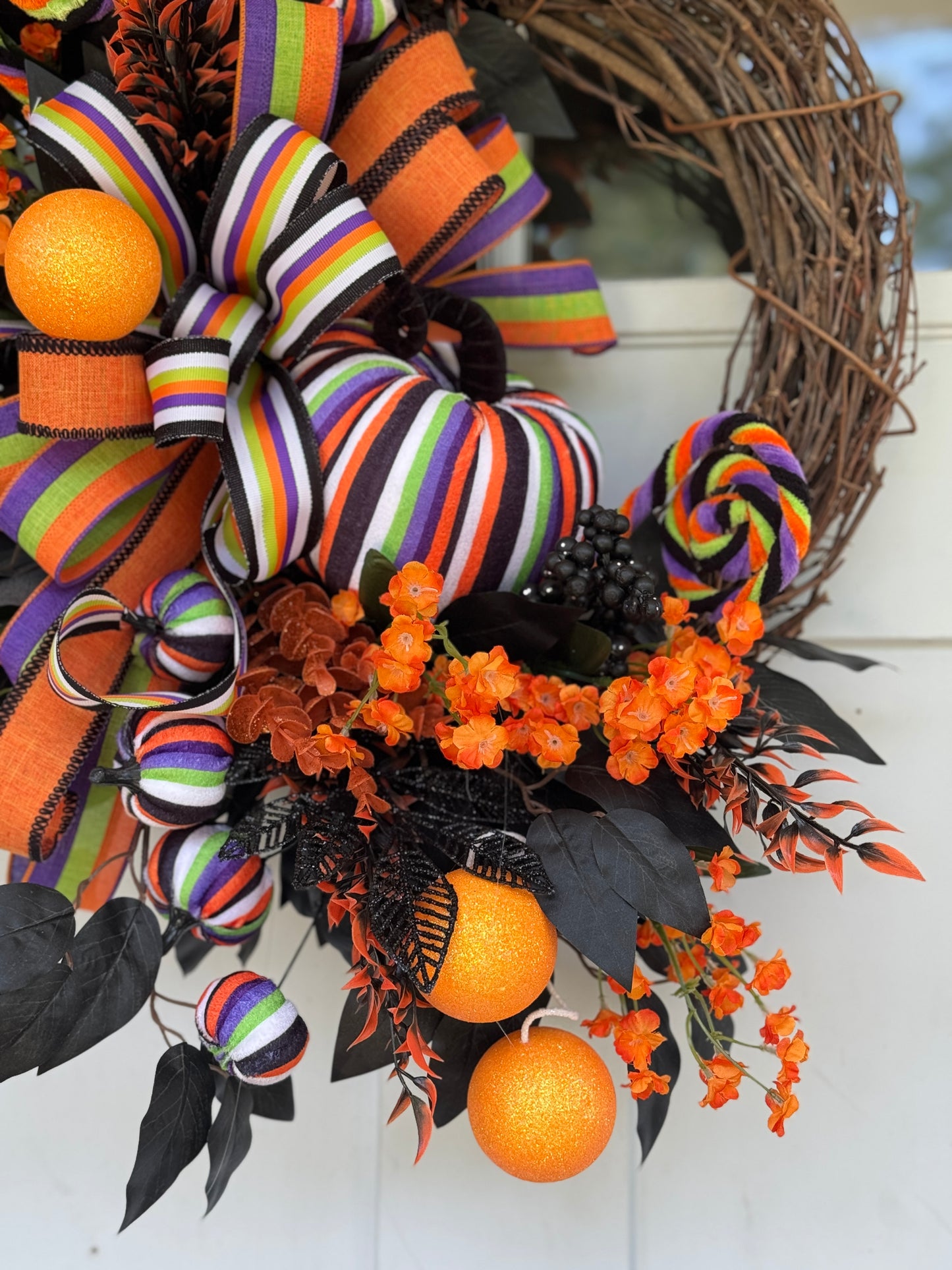 Festive Striped Pumpkin Halloween Wreath