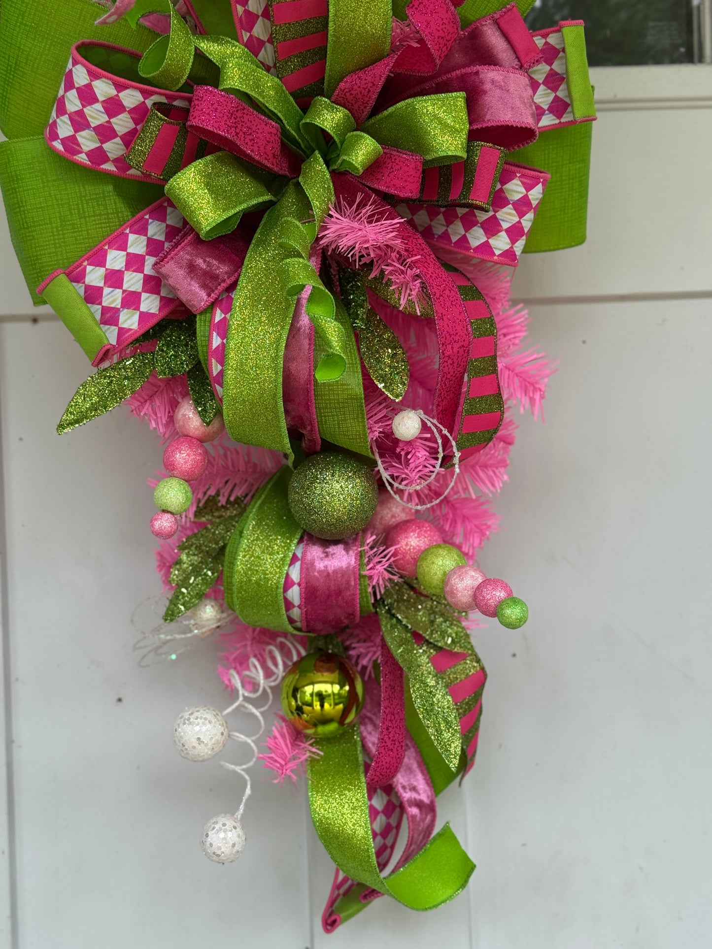 Vibrant Pink and Green Holiday Door Swag