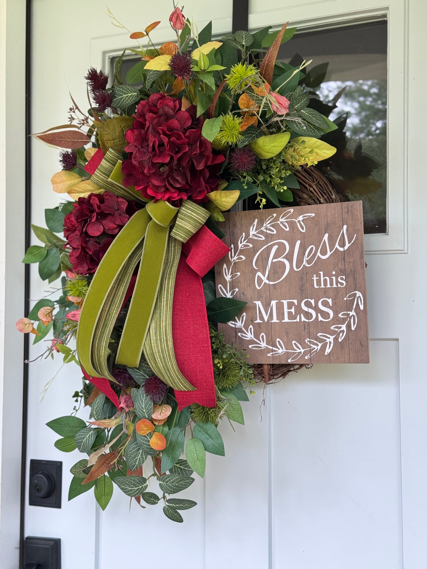 Burgundy Hydrangea Bless This Mess Wreath