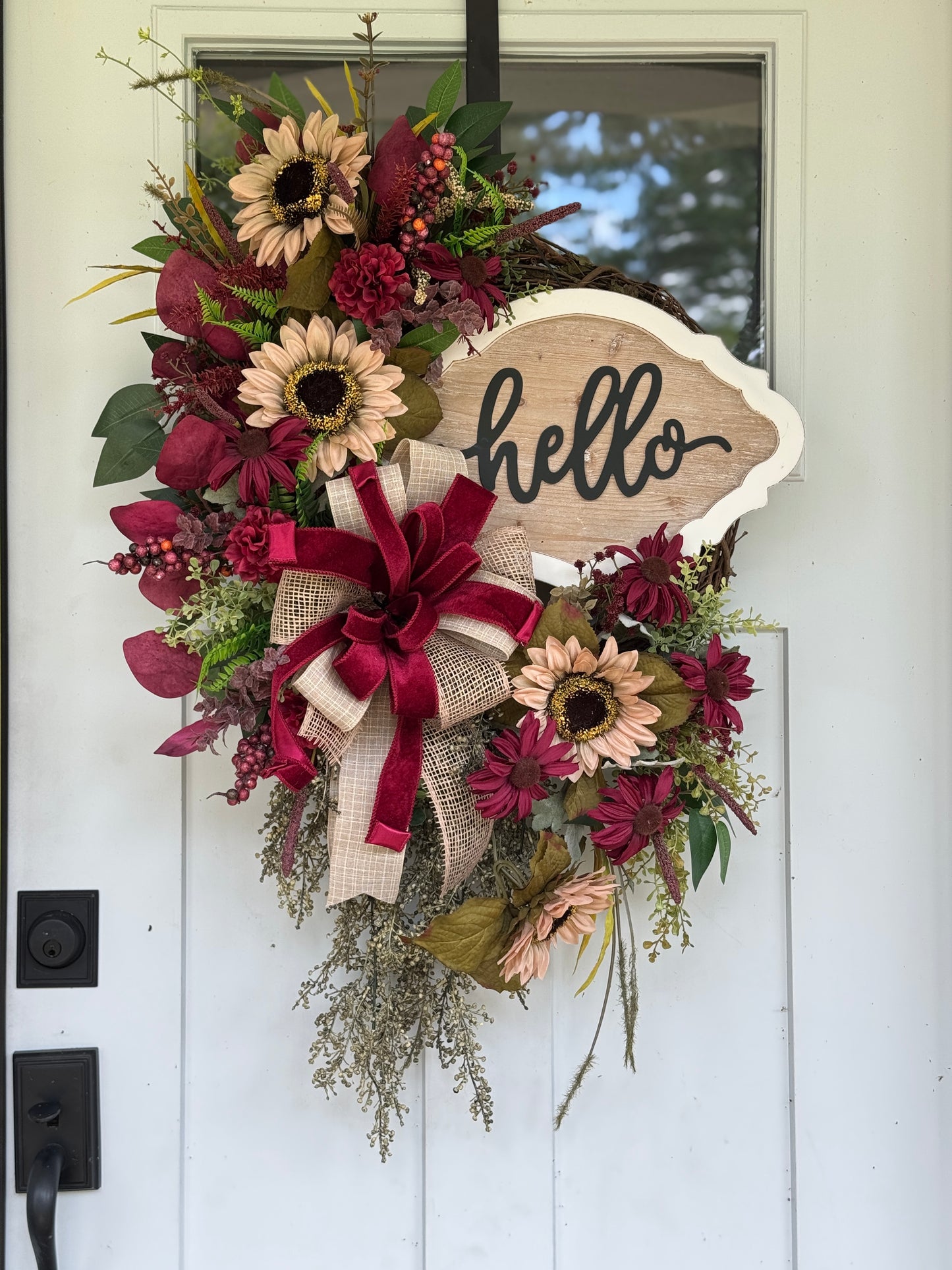 Festive Burgundy and Taupe Floral Wreath