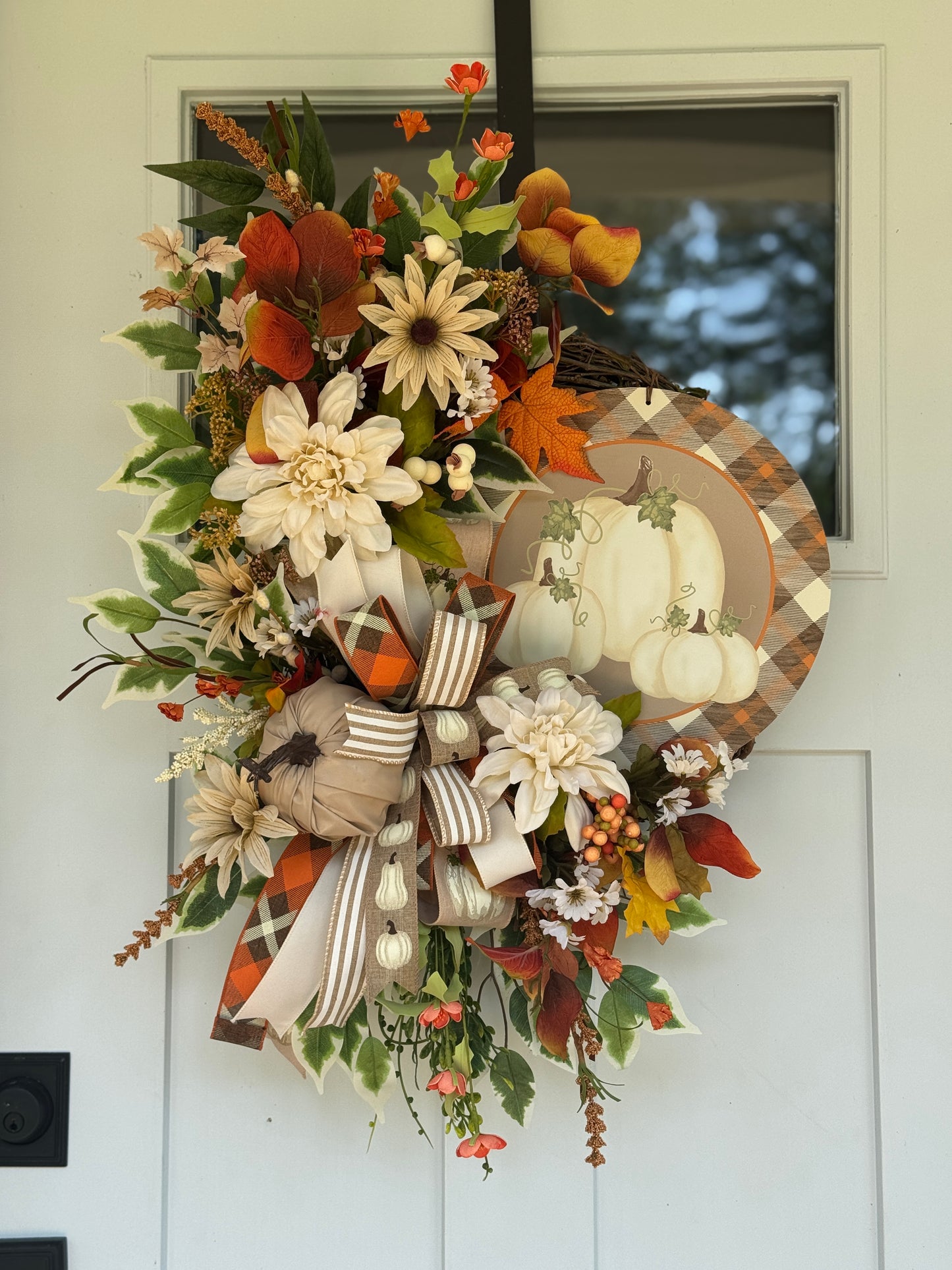 Neutral Autumn Floral Pumpkin Wreath
