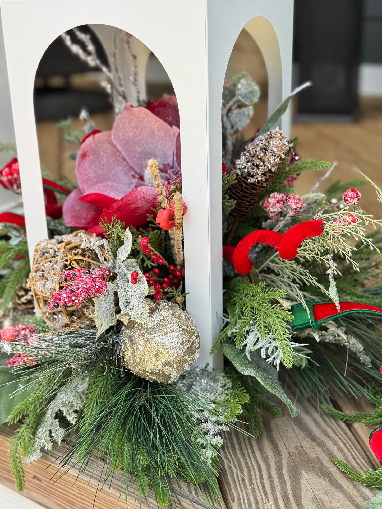 Large White Winter Lantern Floral Arrangement