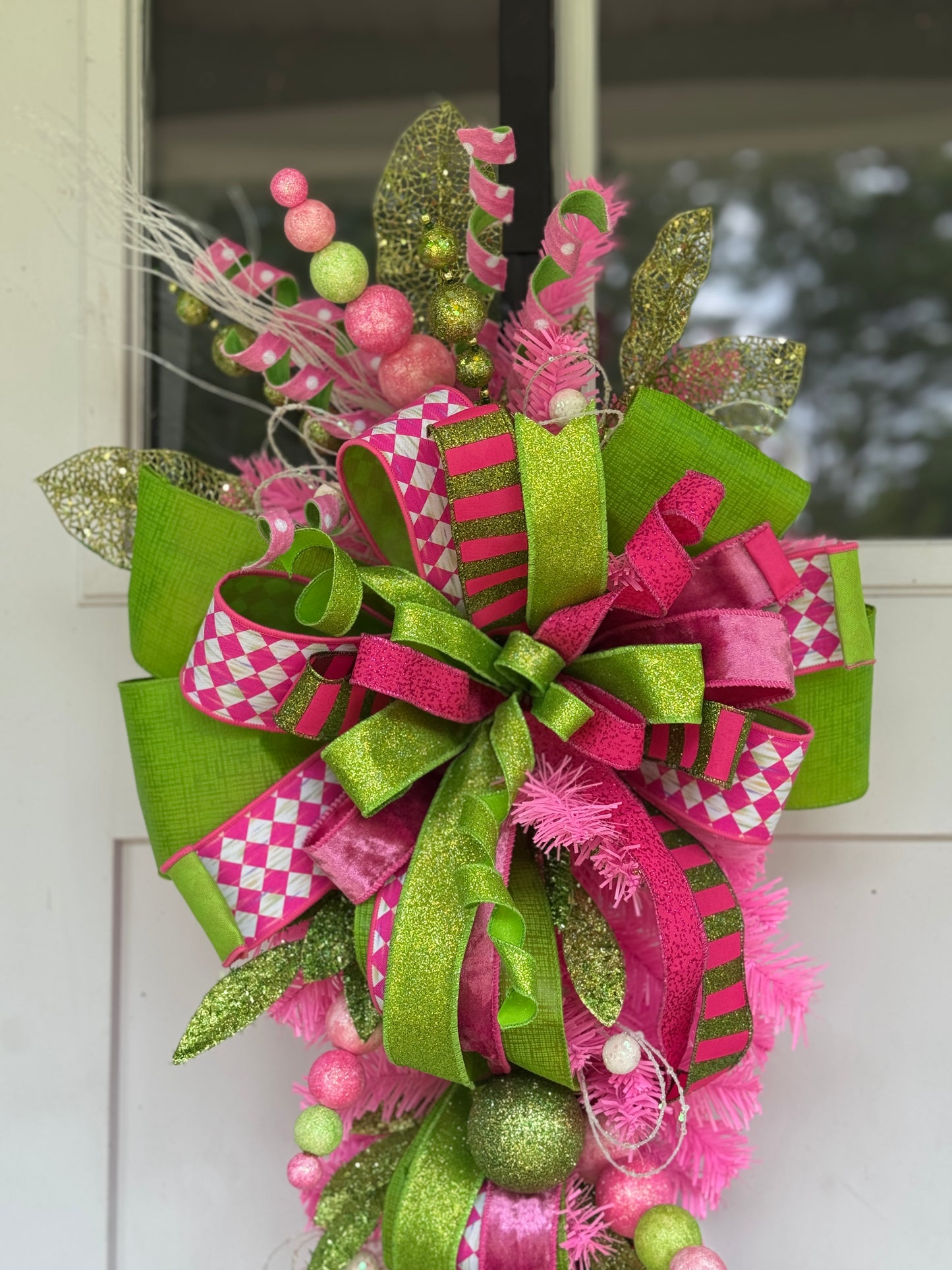 Vibrant Pink and Green Holiday Door Swag