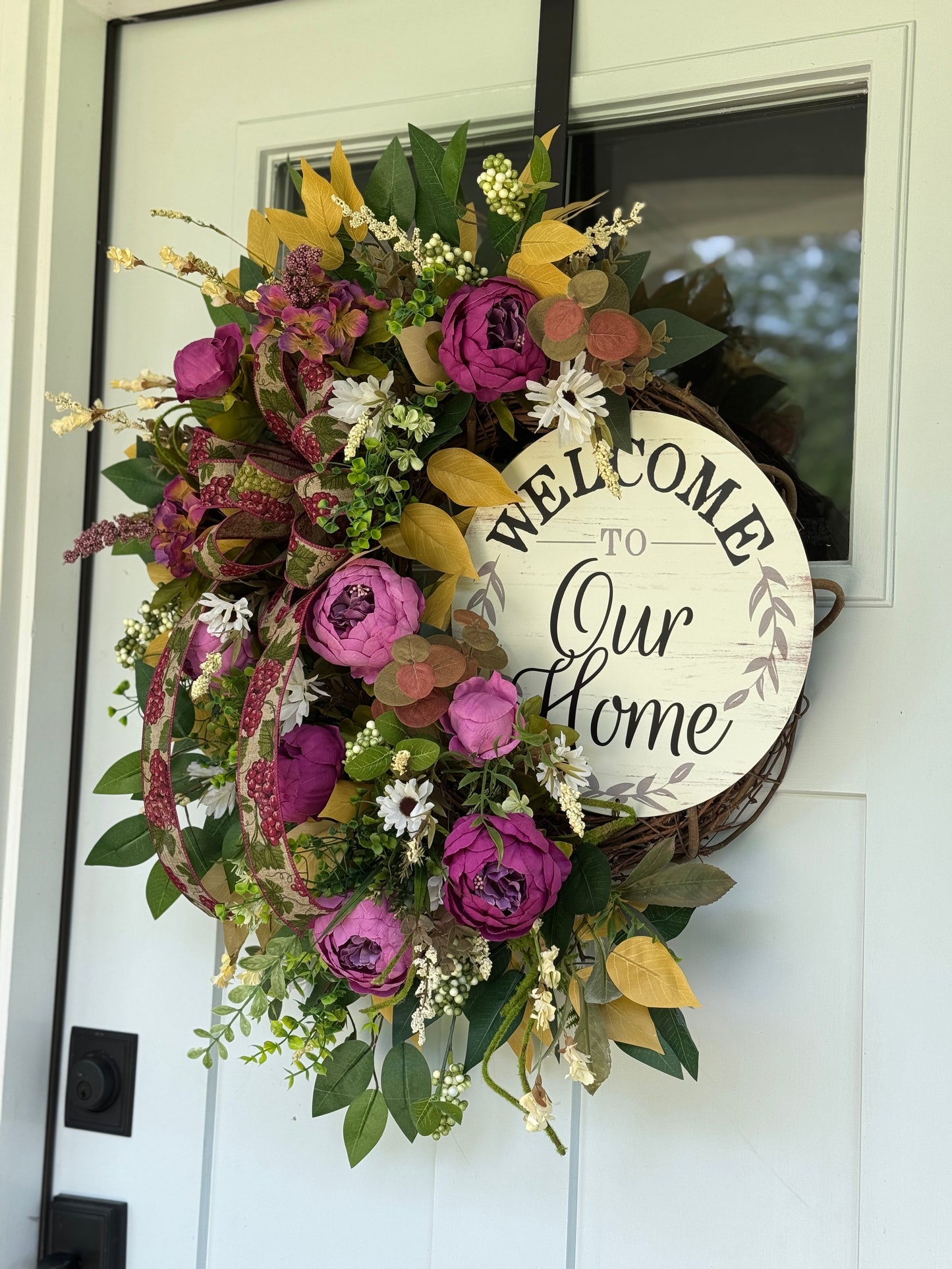 Purple Floral Welcome Wreath