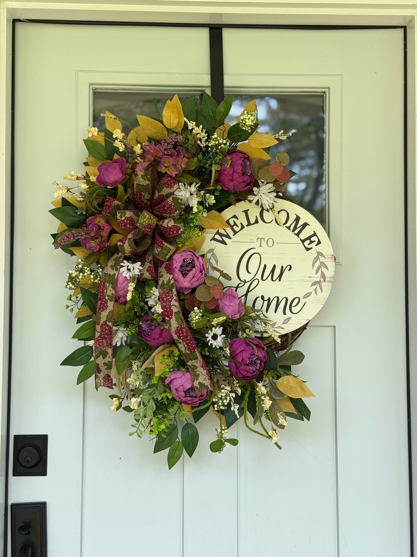 Purple Floral Welcome Wreath