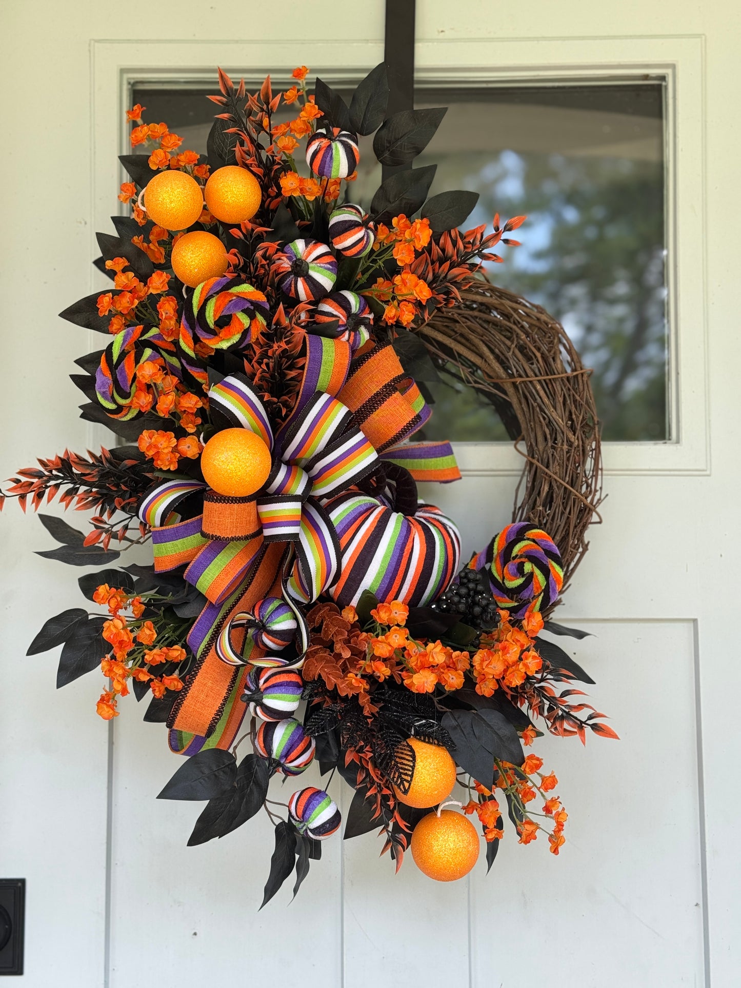 Festive Striped Pumpkin Halloween Wreath