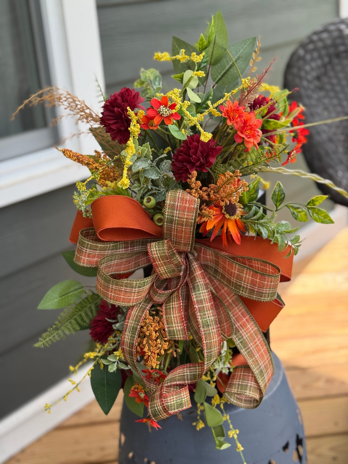 Autumn Floral Arrangement on Black Metal Lantern