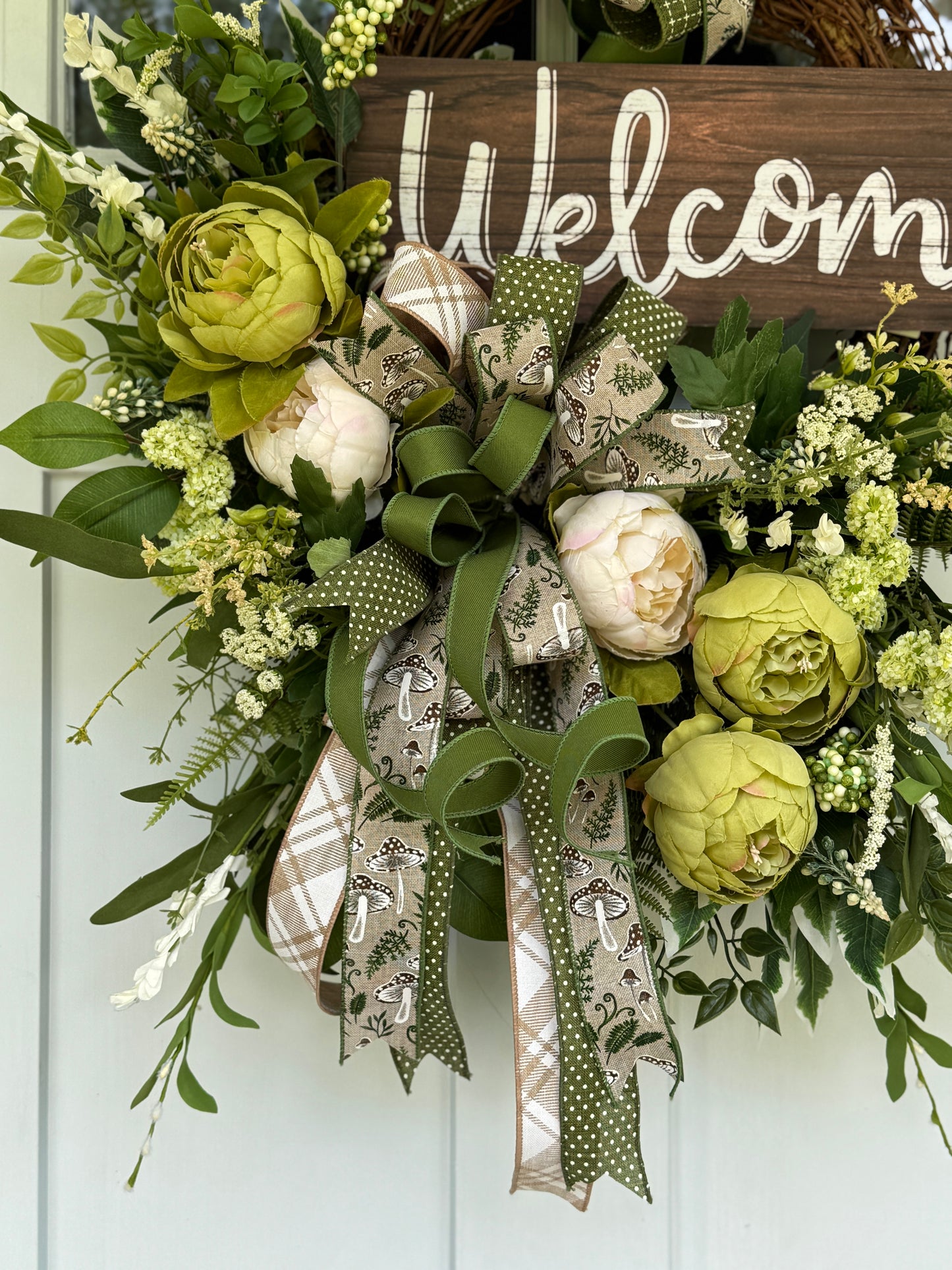 Cream and Green Peony Welcome Wreath