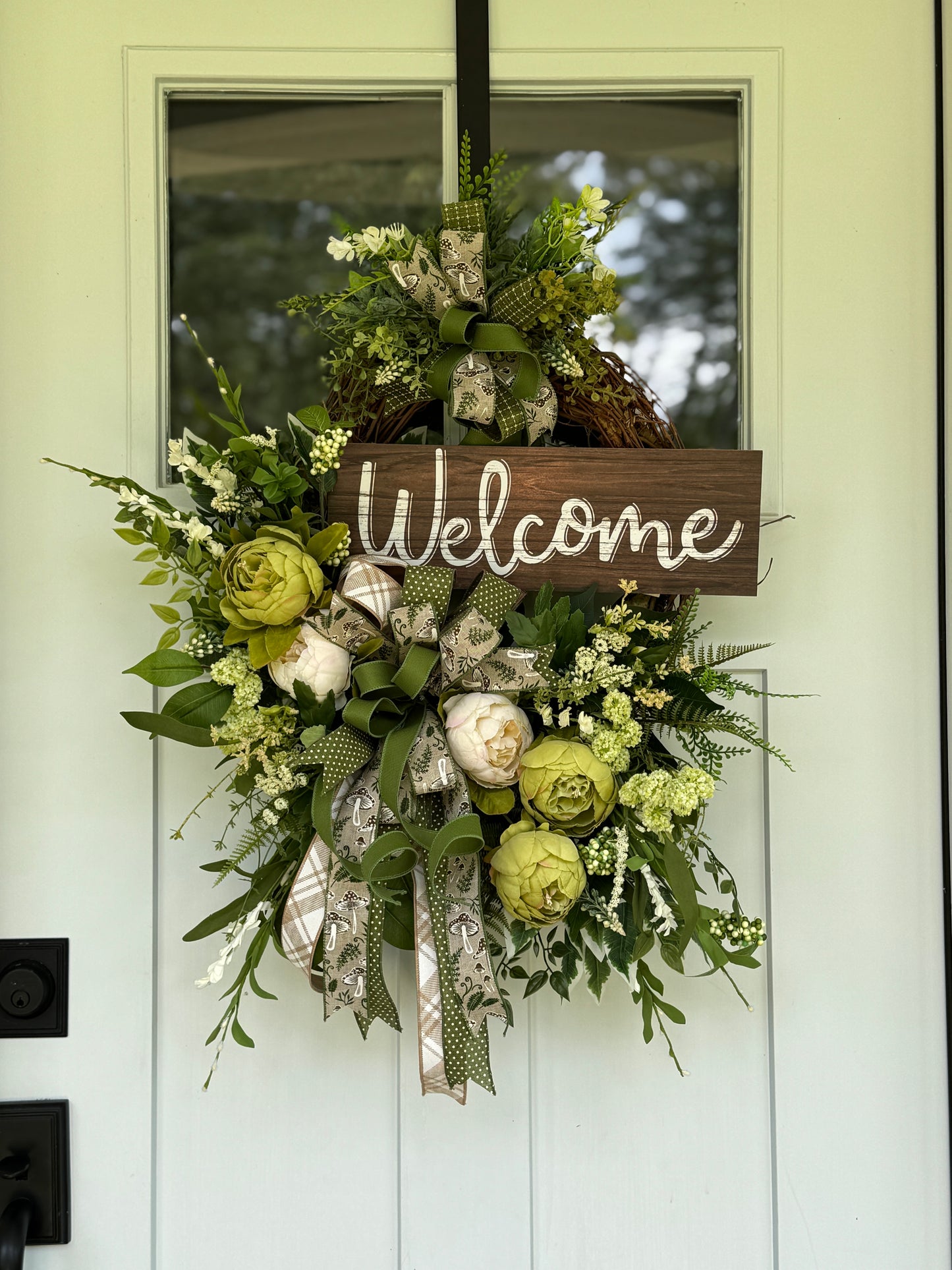 Cream and Green Peony Welcome Wreath