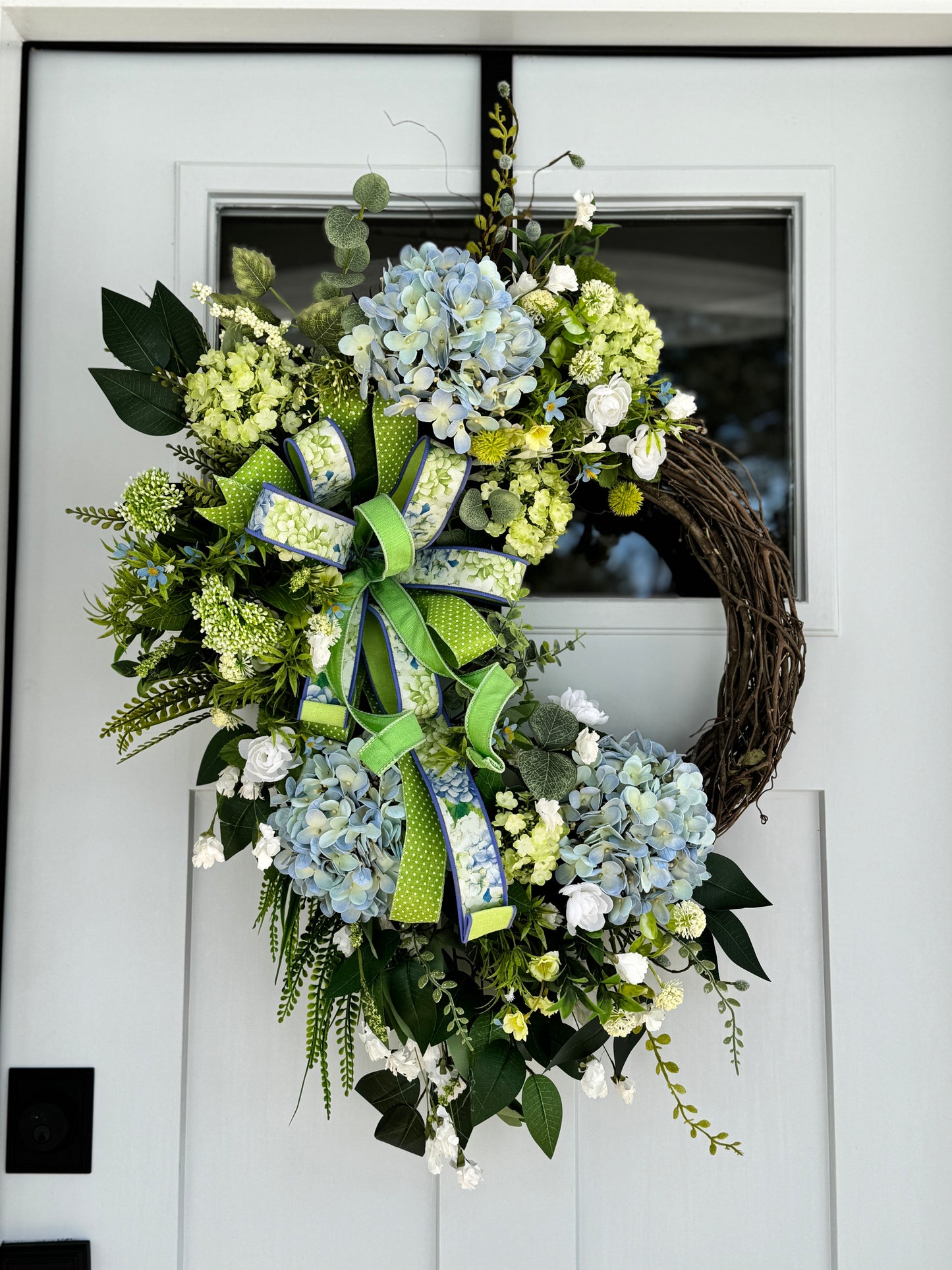 Large Blue and Green Hydrangea Wreath