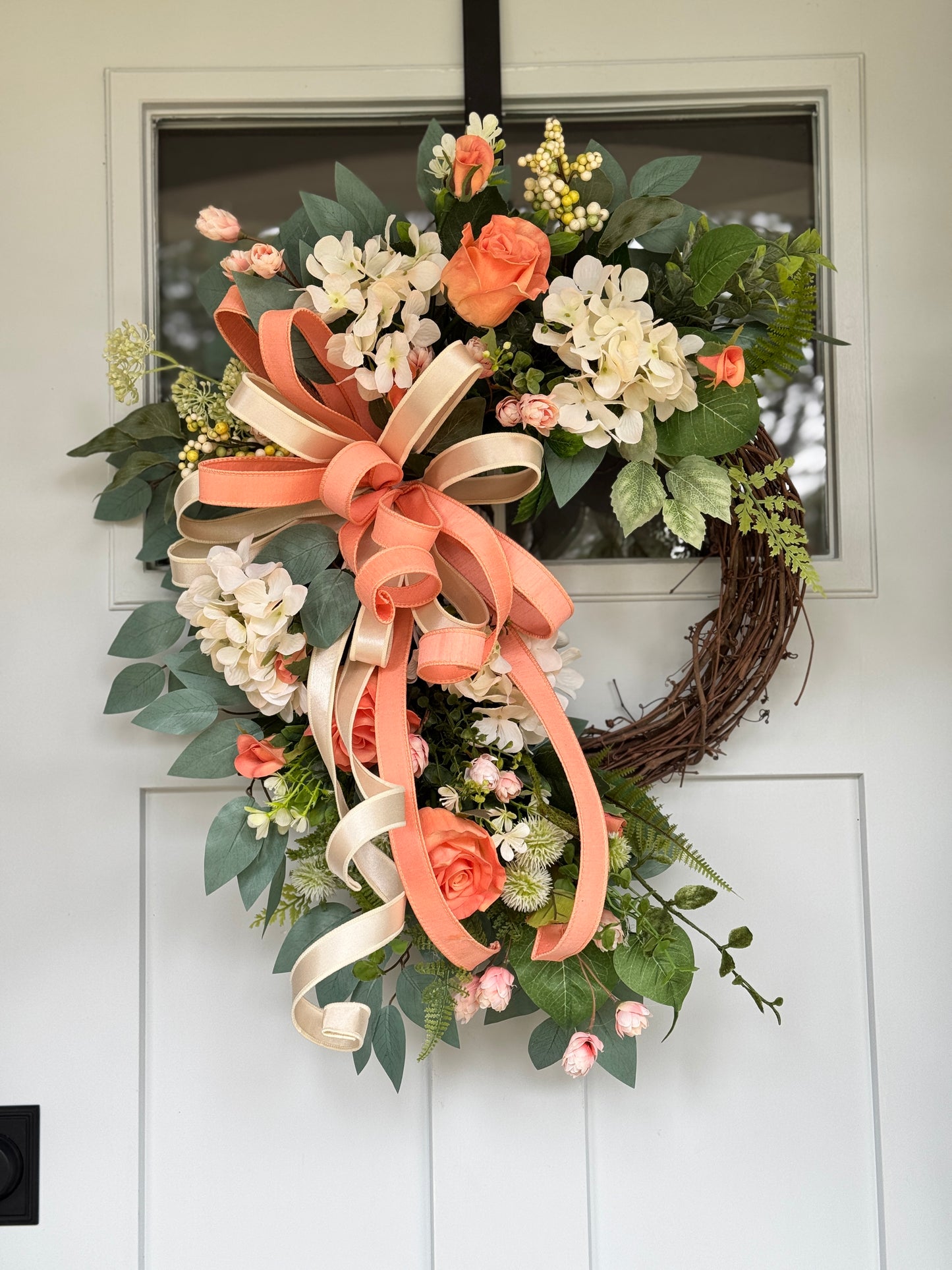 Peach Roses and Cream Hydrangeas Wreath