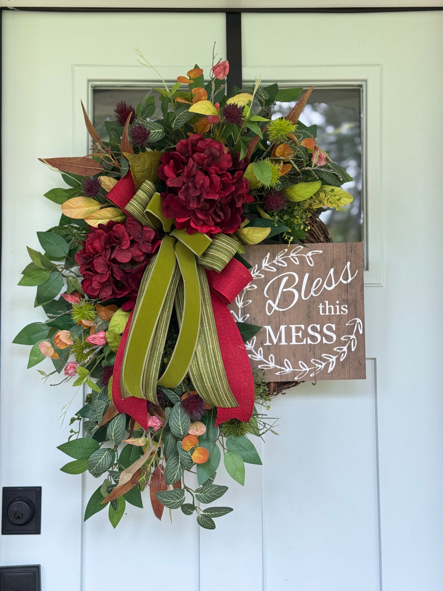 Burgundy Hydrangea Bless This Mess Wreath
