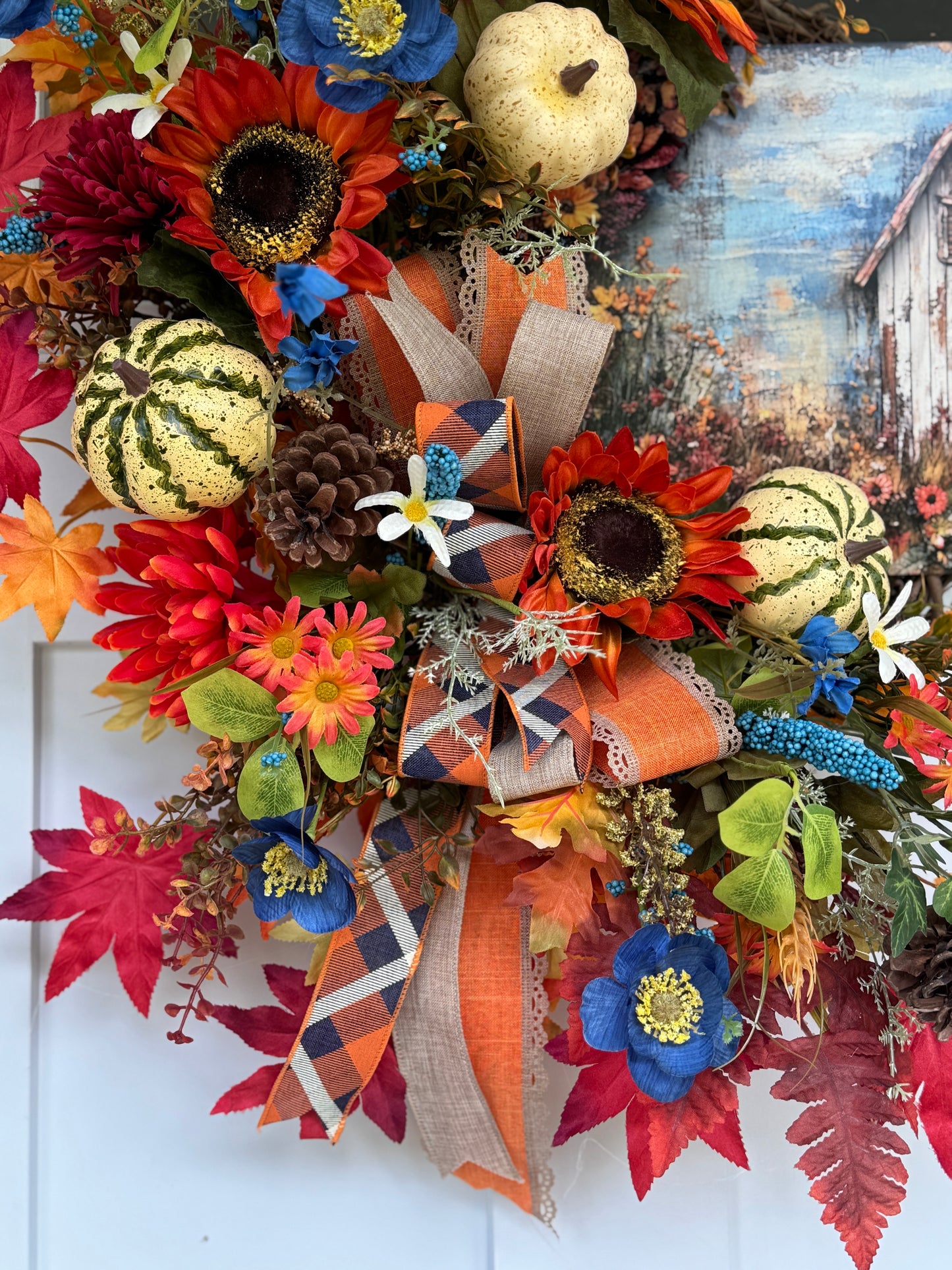 Autumn Harvest Floral Wreath with Pumpkins