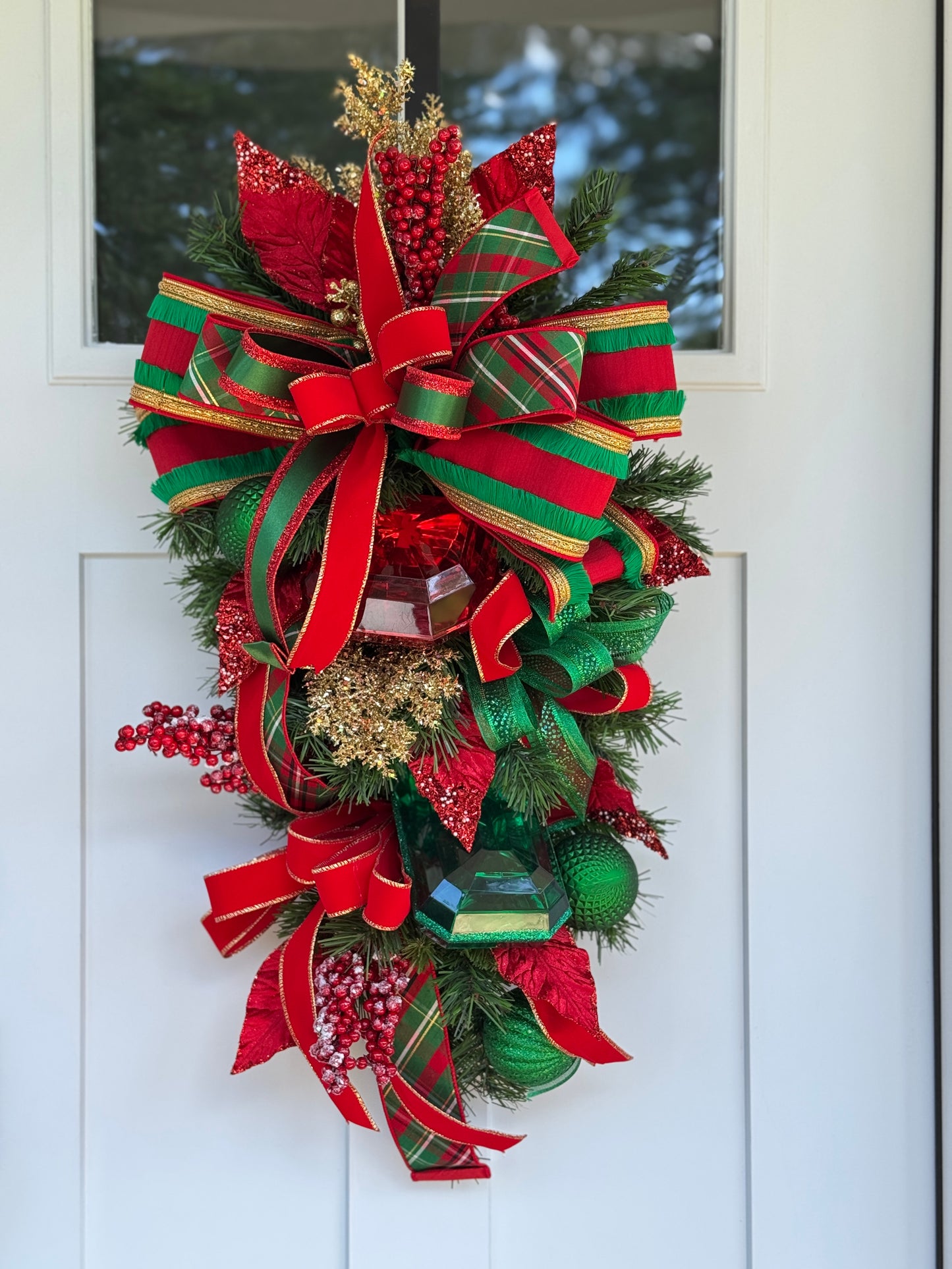 Festive Red and Green Jewel Winter/Holiday Door Swag