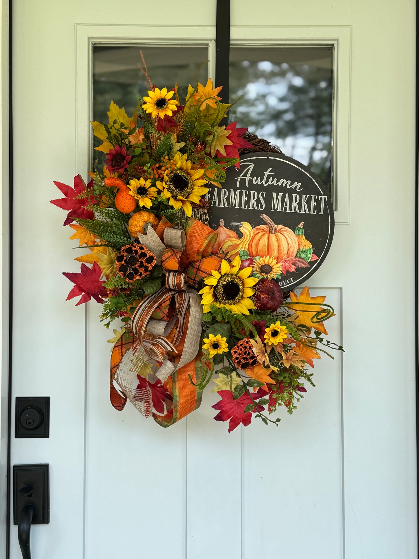 Autumn Harvest Wreath with Sunflowers and Pumpkins