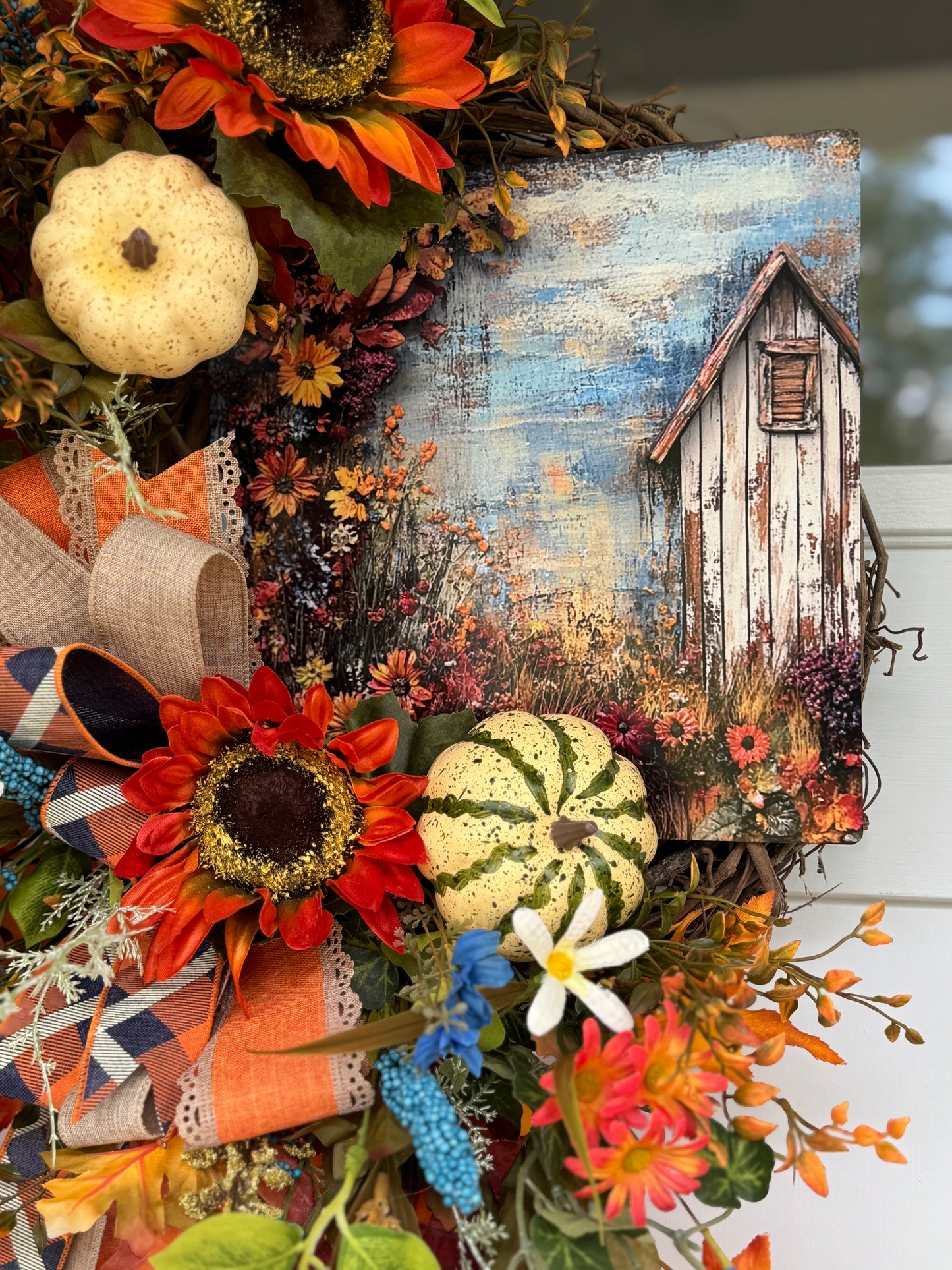 Autumn Harvest Floral Wreath with Pumpkins