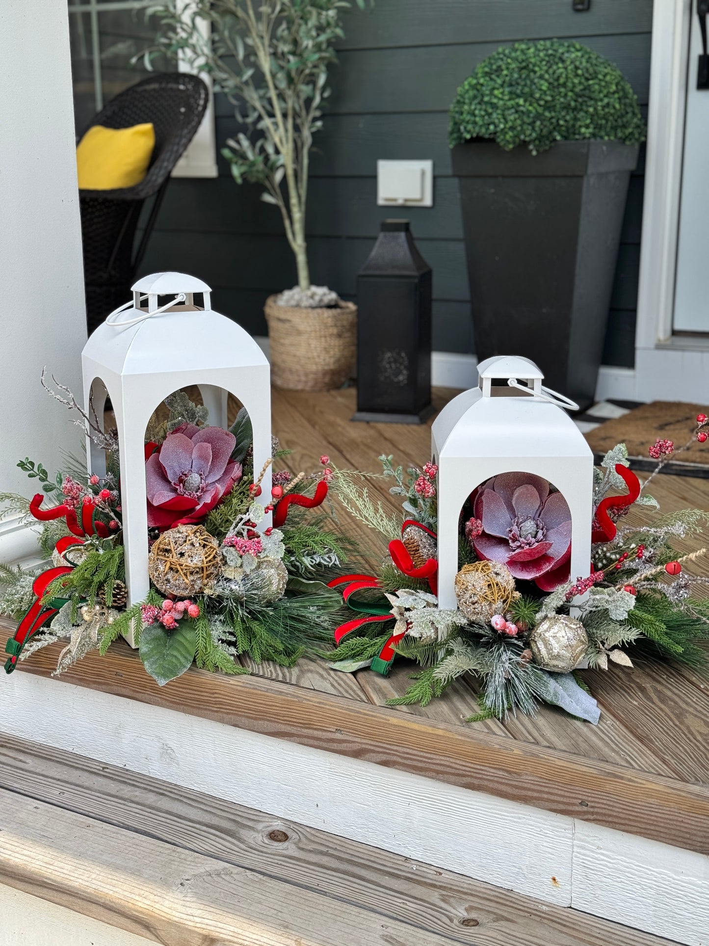 Small White Winter Lantern Floral Arrangement