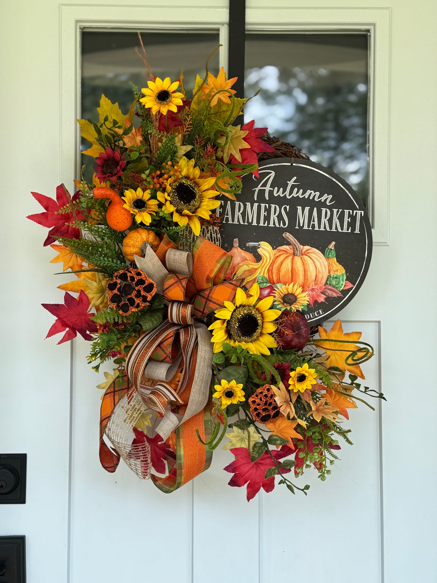 Autumn Harvest Wreath with Sunflowers and Pumpkins