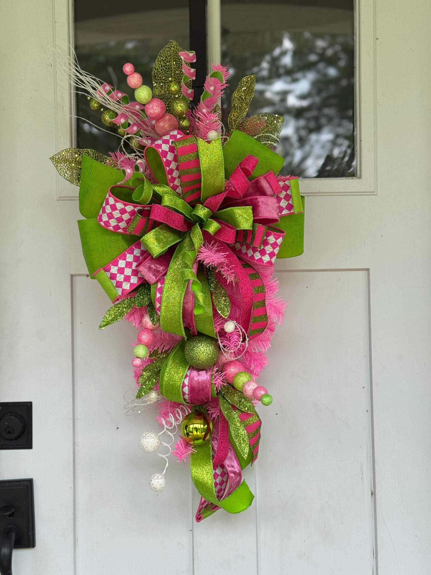 Vibrant Pink and Green Holiday Door Swag