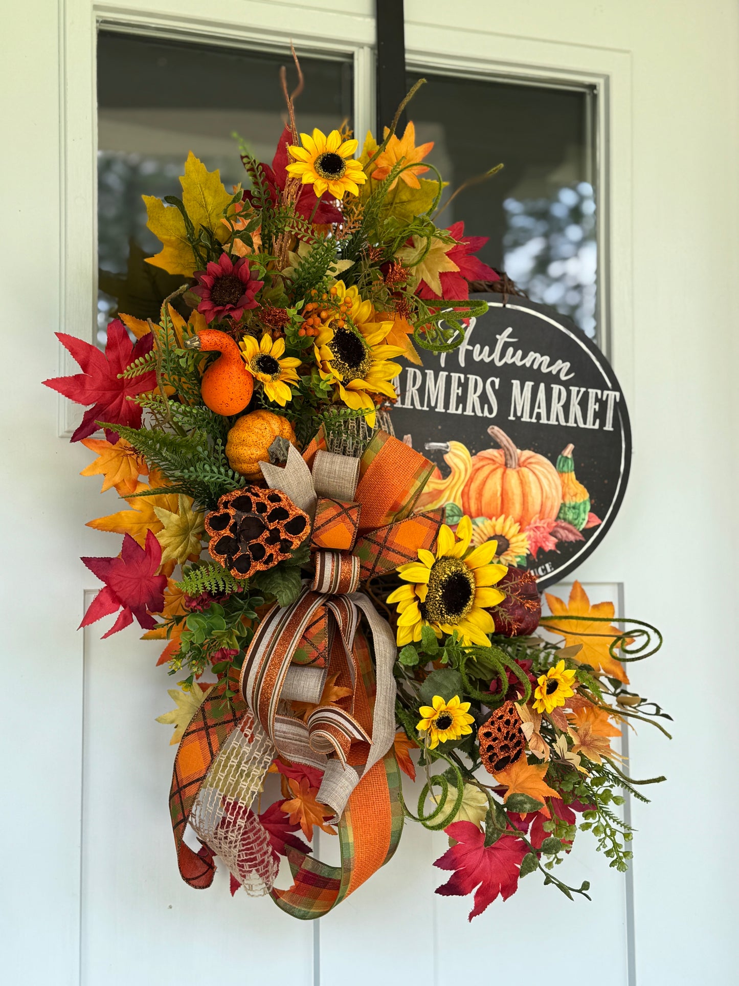 Autumn Harvest Wreath with Sunflowers and Pumpkins