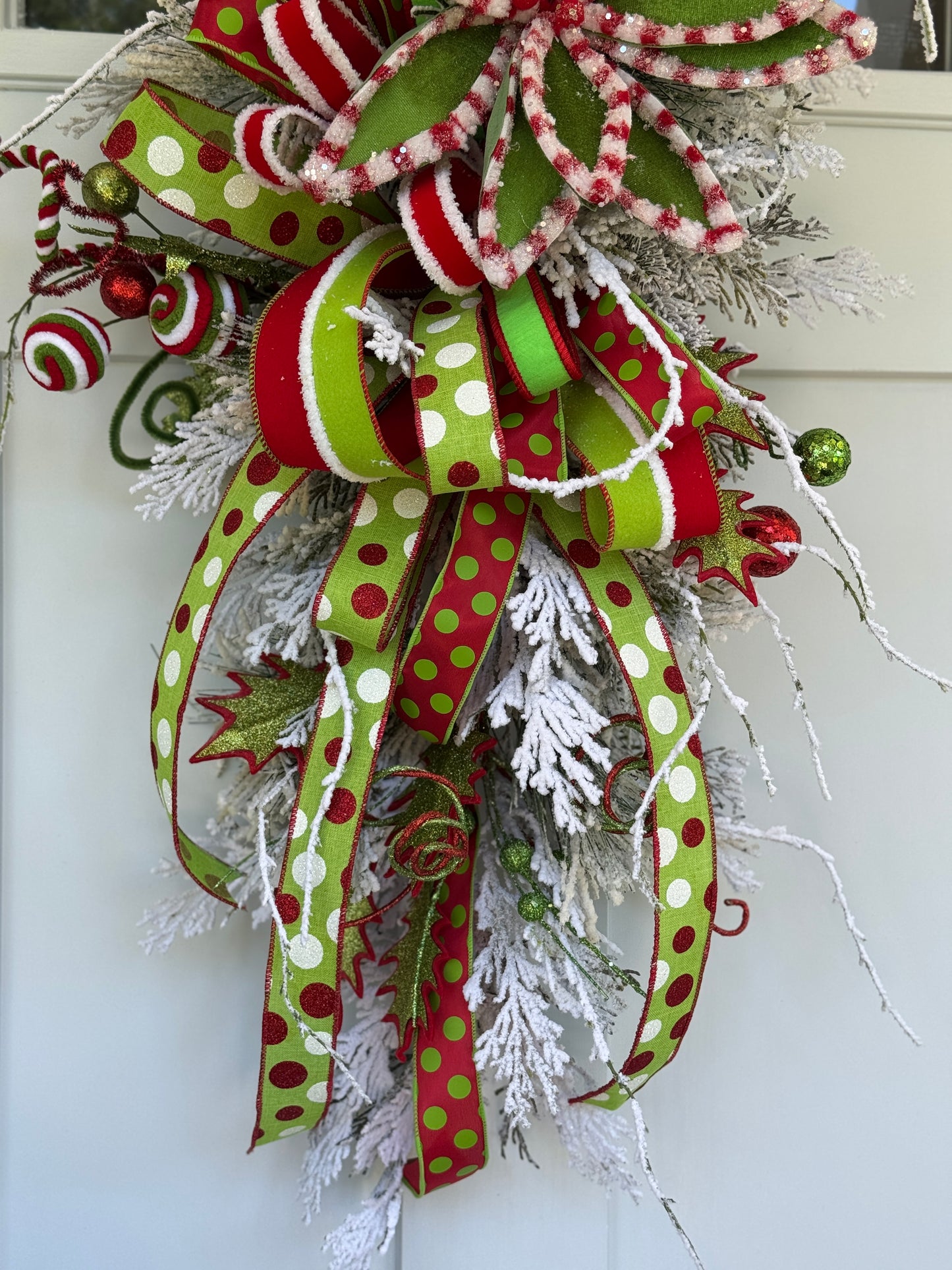 Vibrant Red and Green Winter/Holiday Door Swag