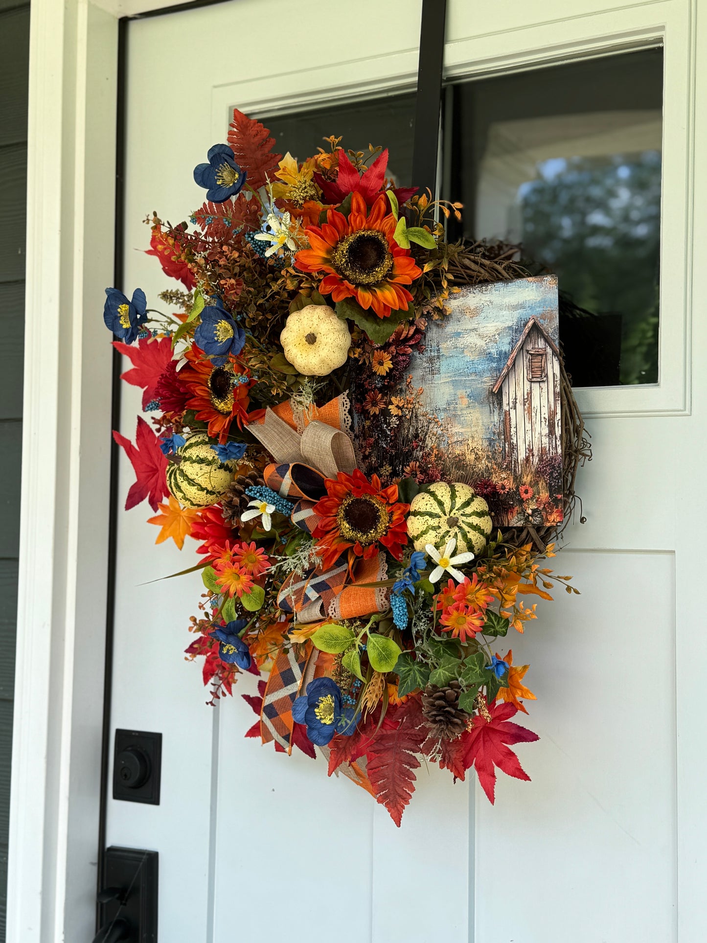 Autumn Harvest Floral Wreath with Pumpkins
