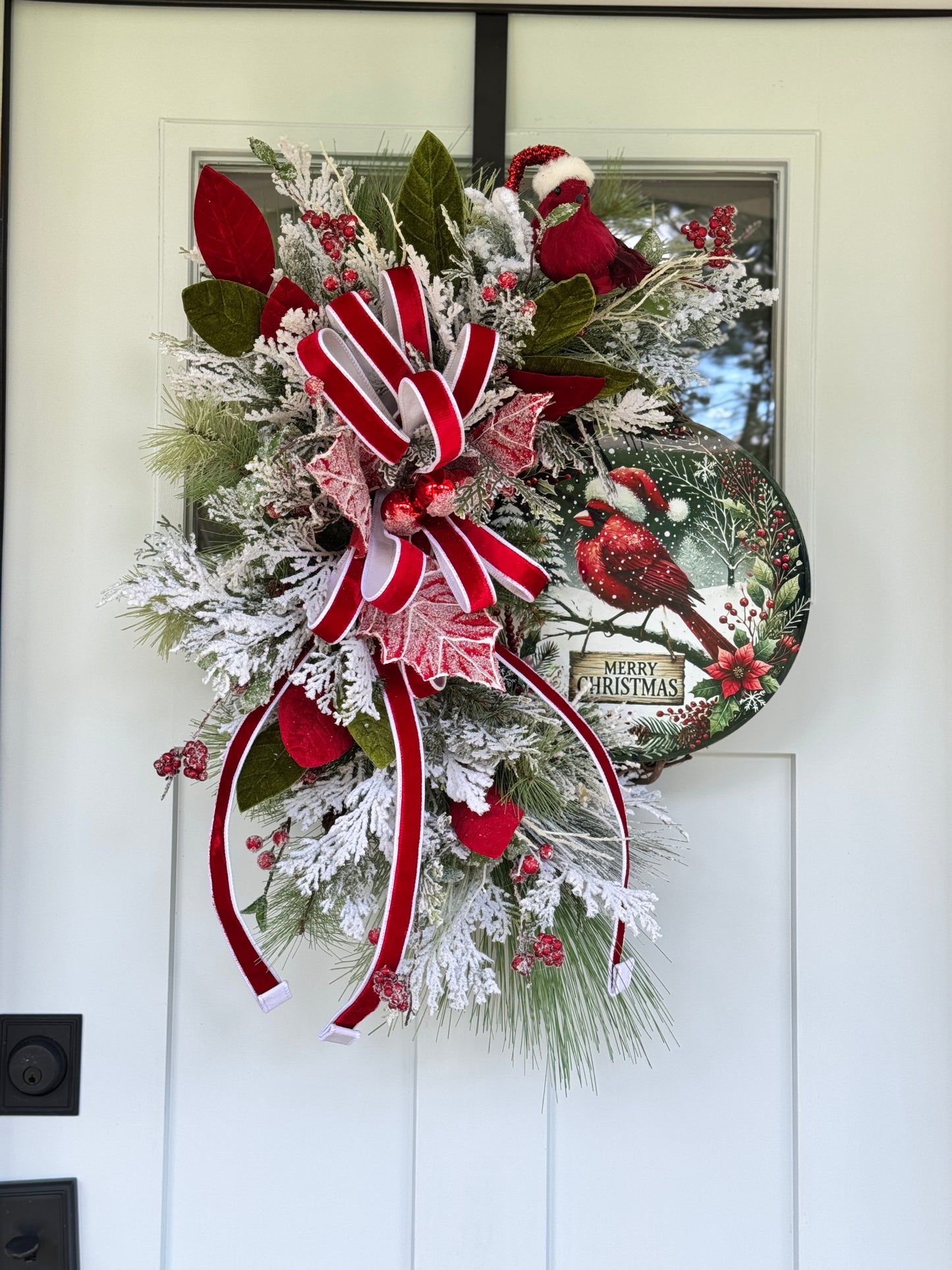 Festive Cardinal with Santa Hat Wreath