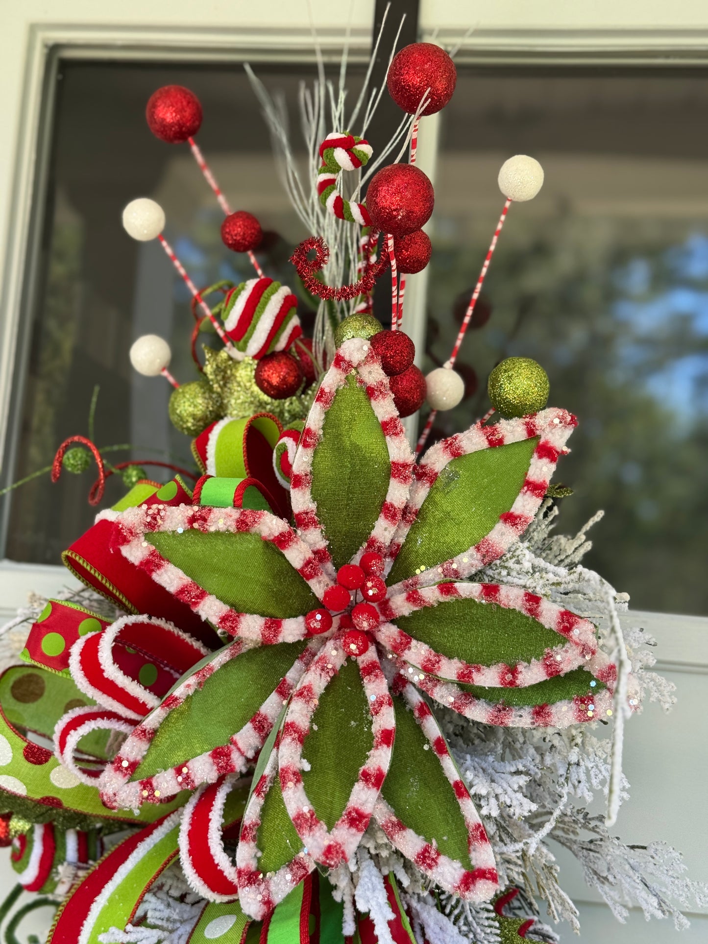 Vibrant Red and Green Winter/Holiday Door Swag