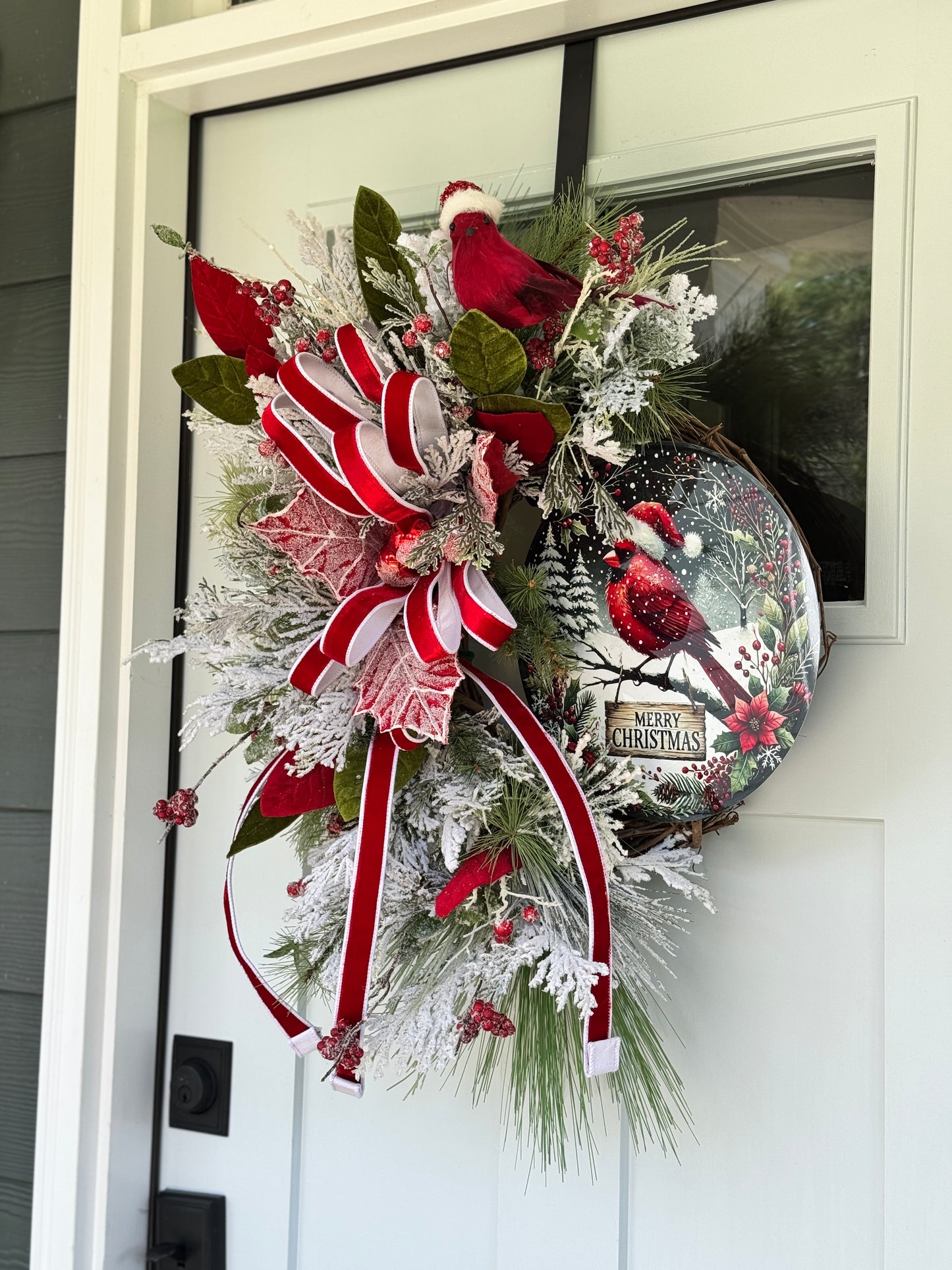 Festive Cardinal with Santa Hat Wreath