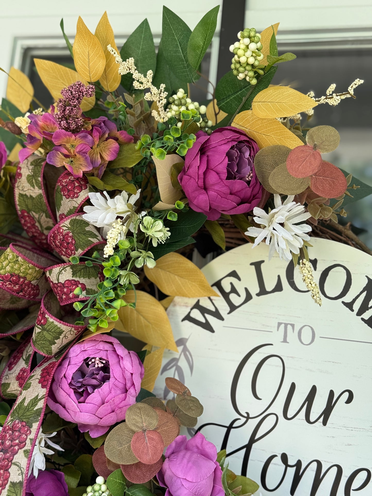 Purple Floral Welcome Wreath