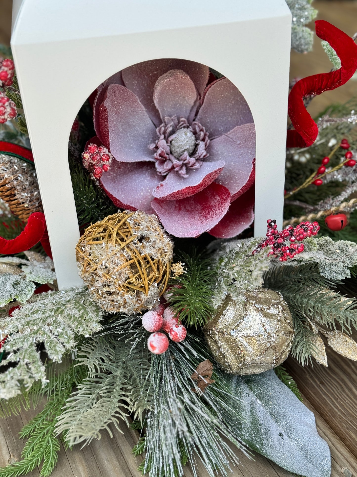 Small White Winter Lantern Floral Arrangement
