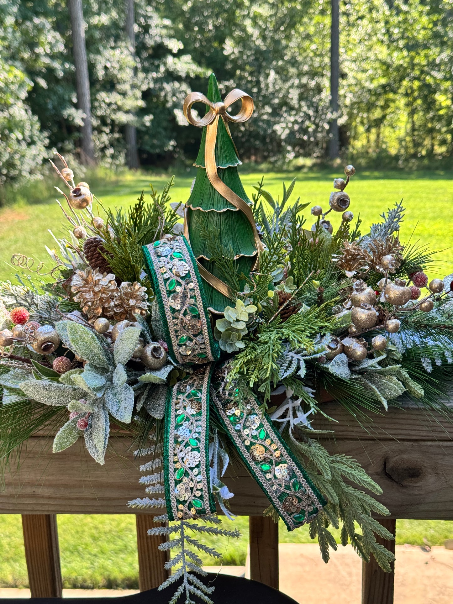 Elegant Christmas Tree Arrangement with Bejeweled Ribbon