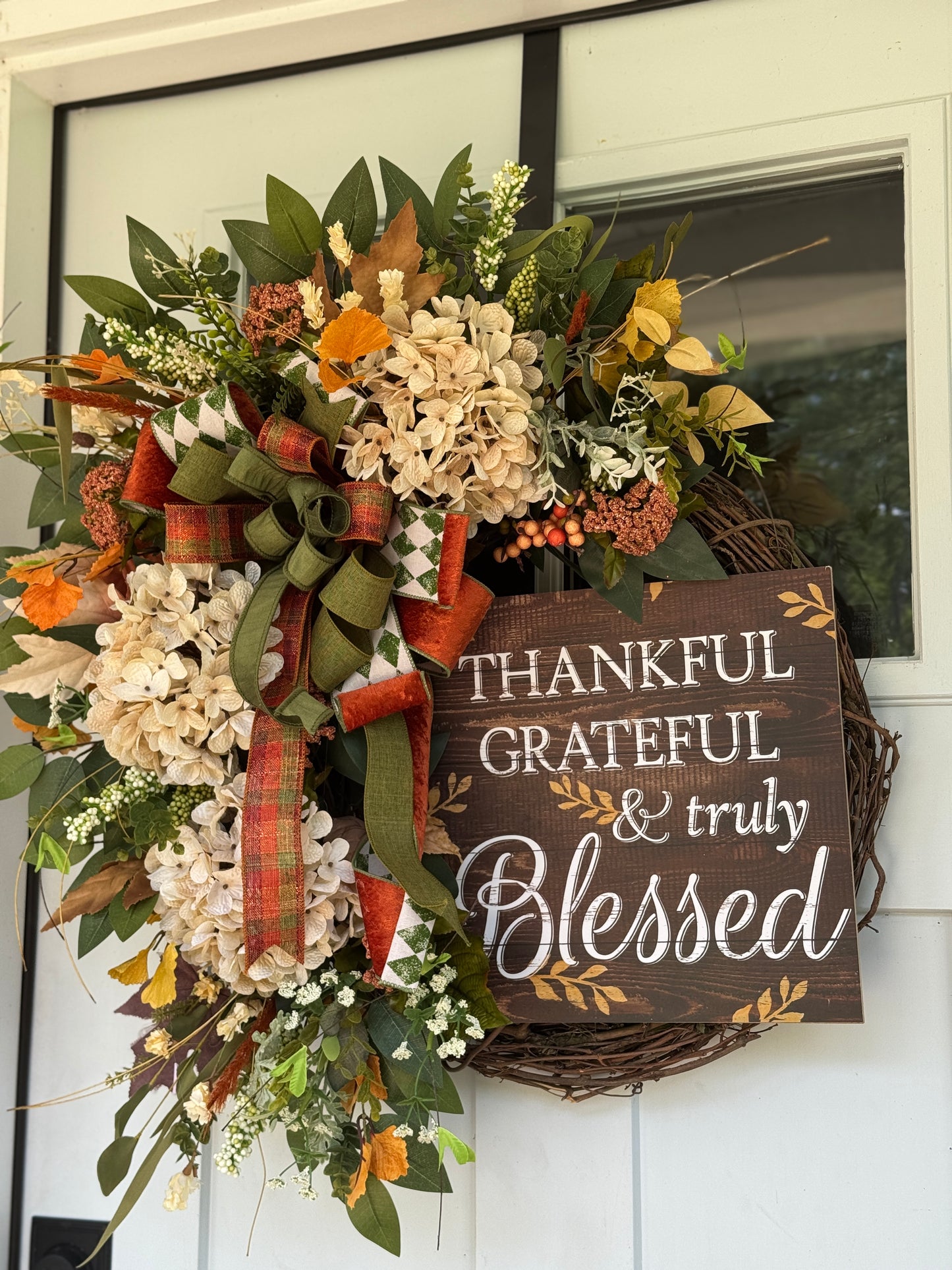 Thankful Grateful & Blessed Floral Wreath