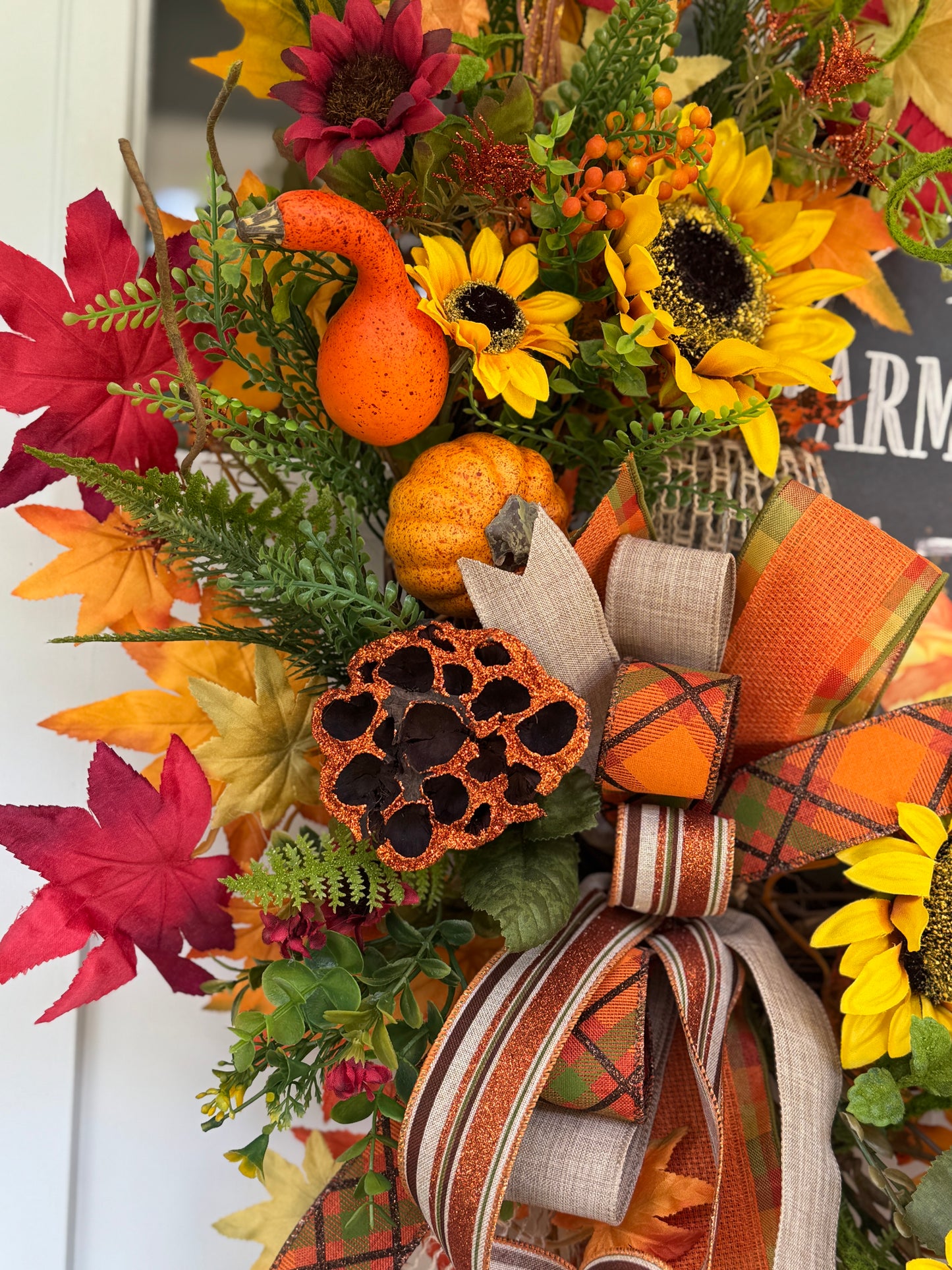 Autumn Harvest Wreath with Sunflowers and Pumpkins