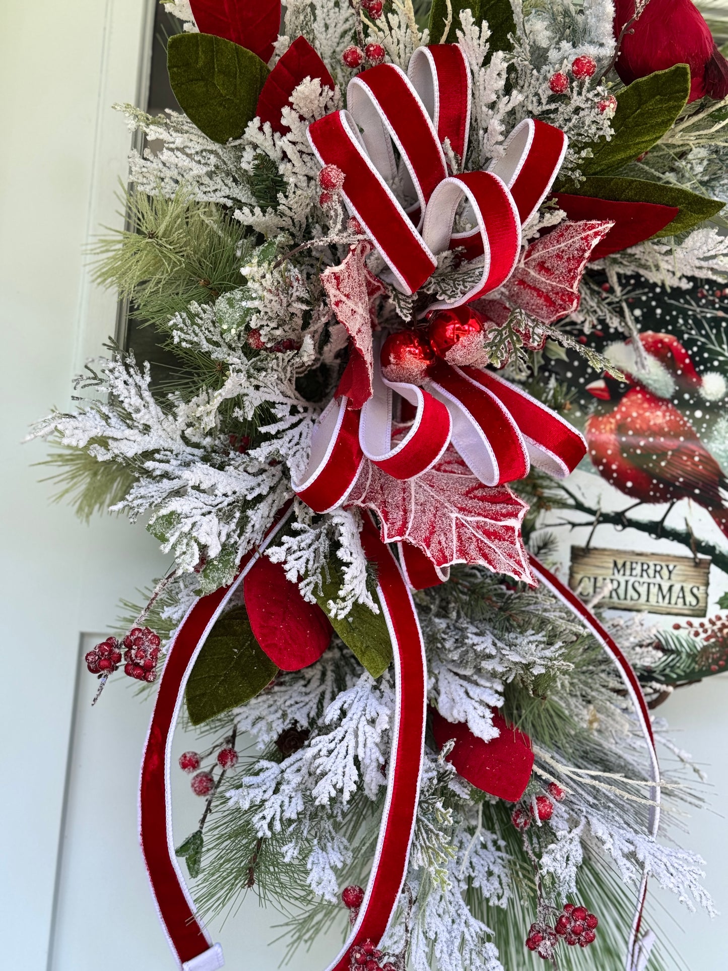Festive Cardinal with Santa Hat Wreath