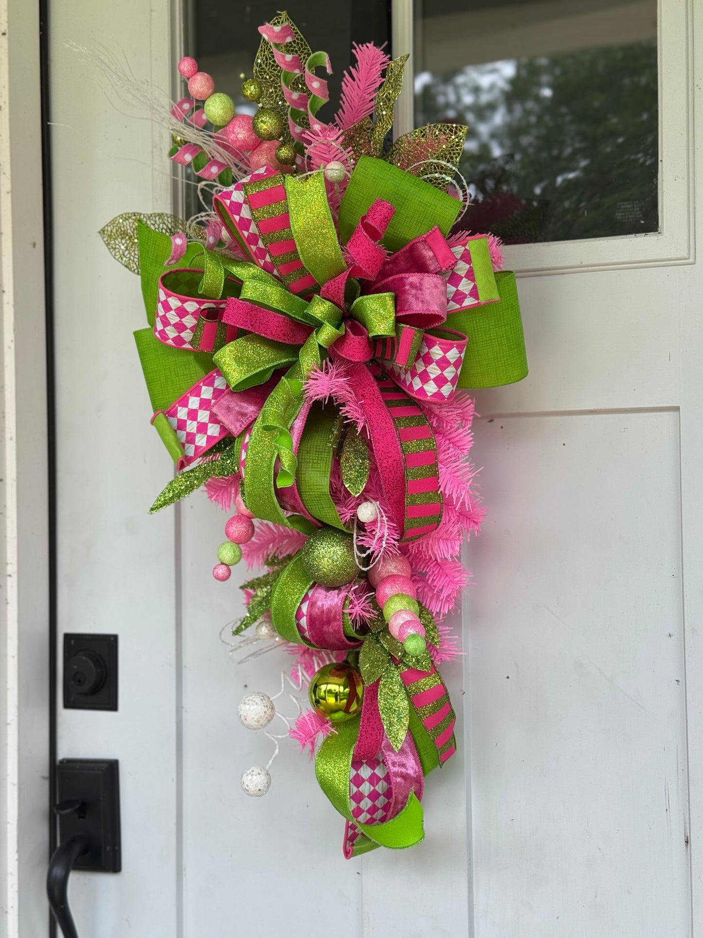 Vibrant Pink and Green Holiday Door Swag
