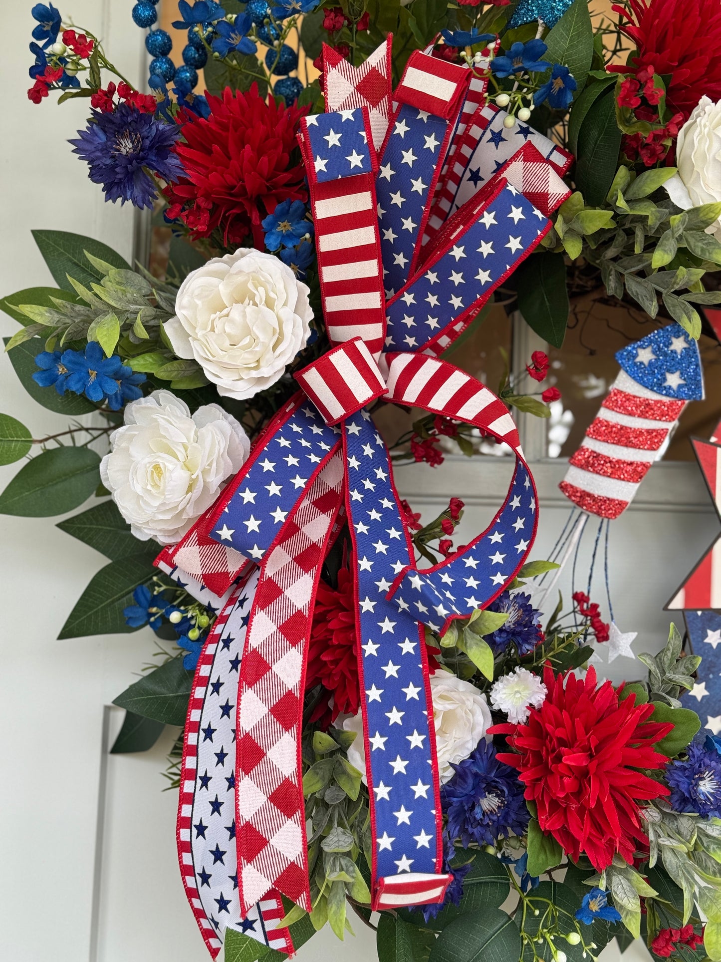 Patriotic Red, White, and Blue Holiday Wreath