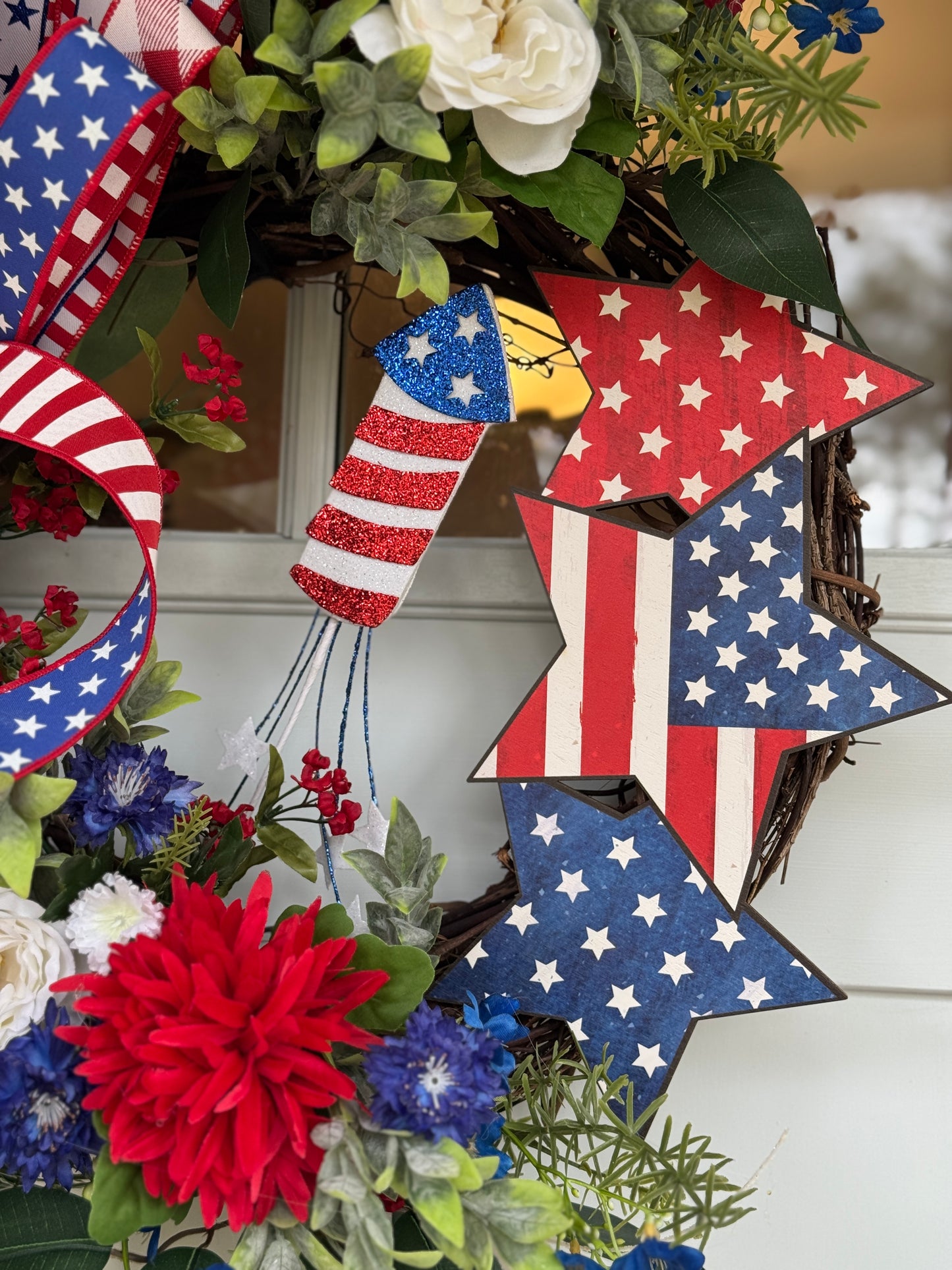 Patriotic Red, White, and Blue Holiday Wreath